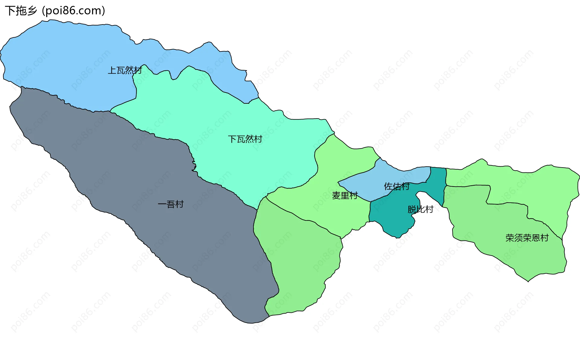 下拖乡边界地图(五级行政区划)