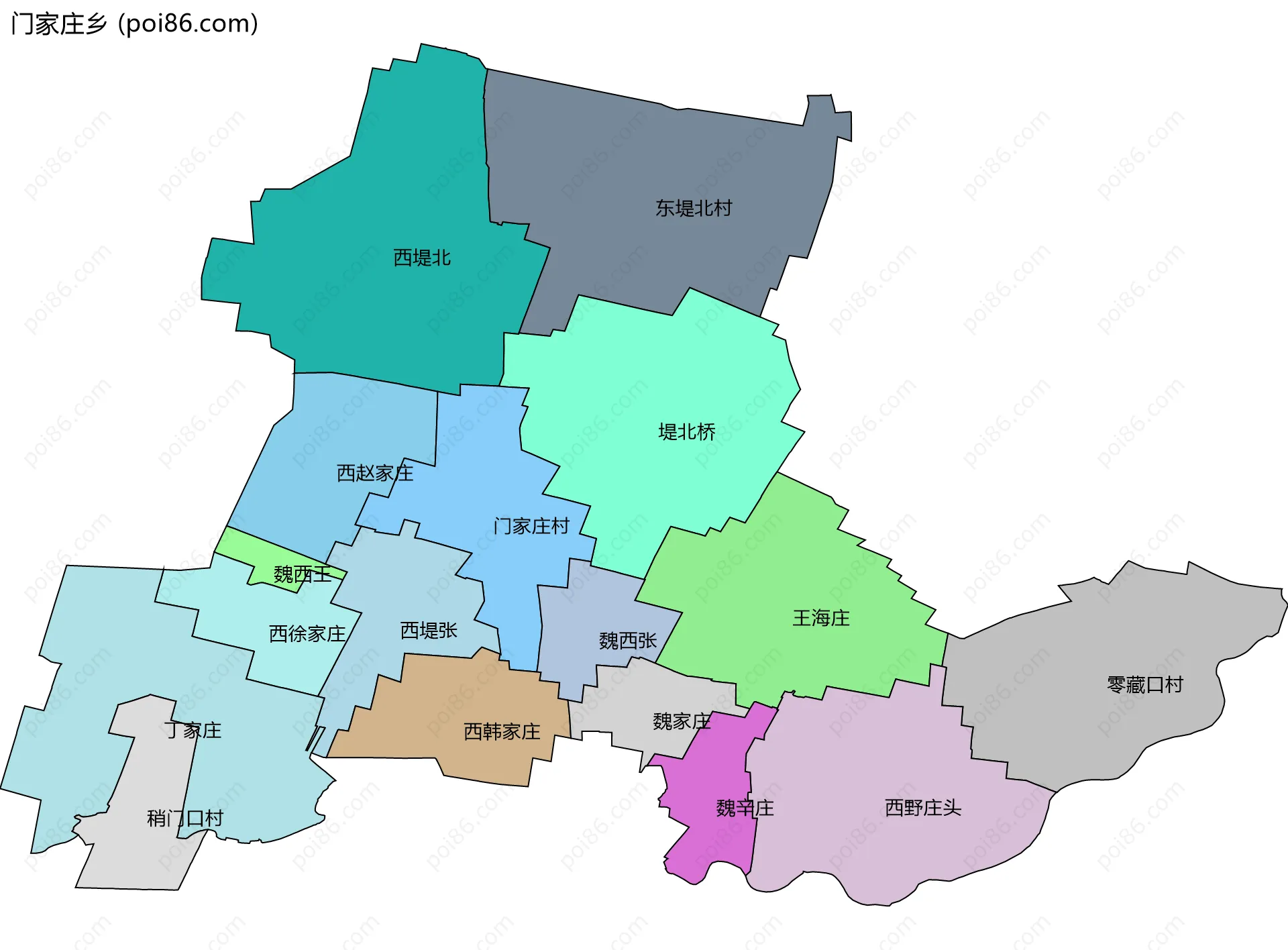 门家庄乡边界地图(五级行政区划)