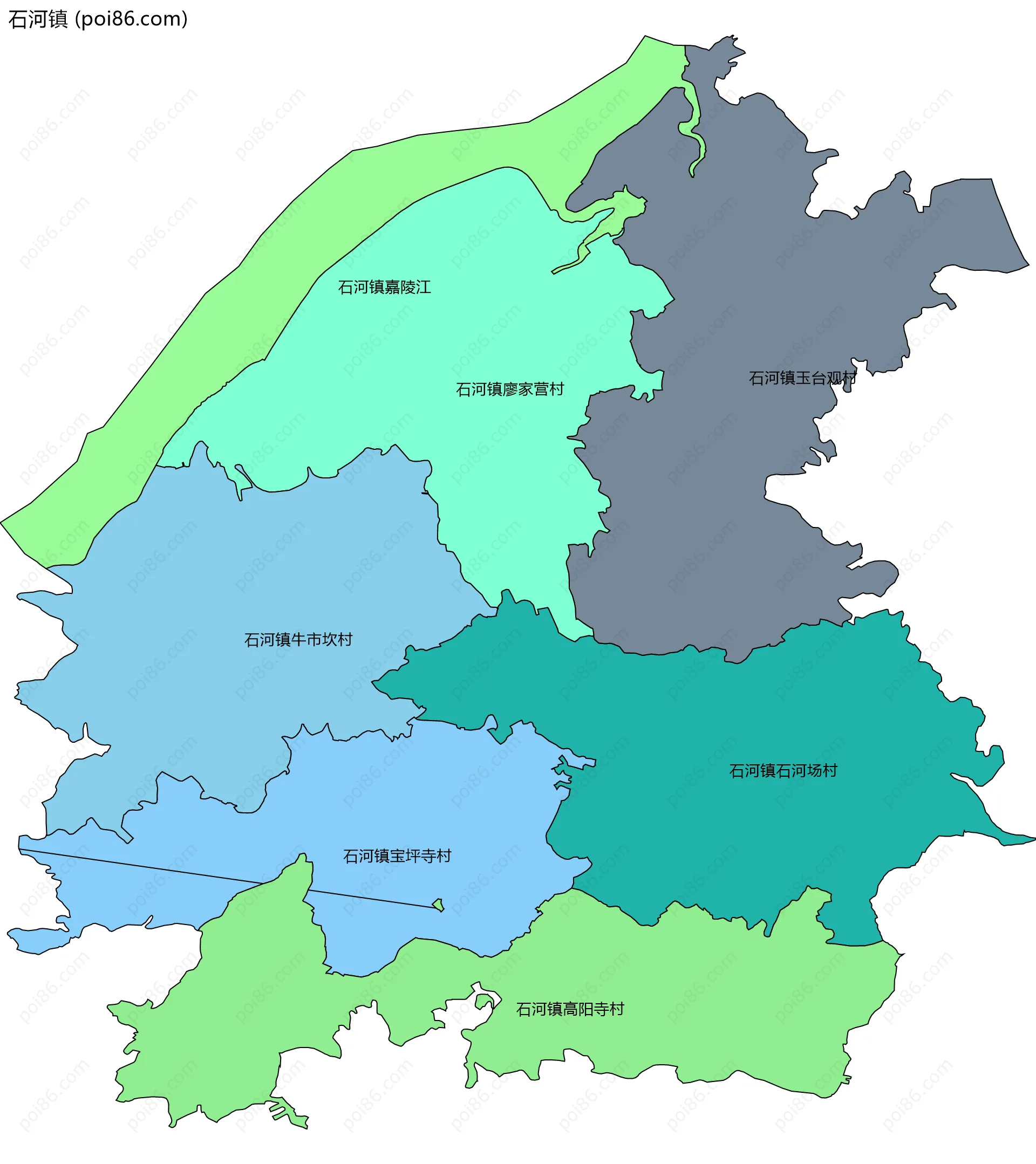 石河镇边界地图(五级行政区划)