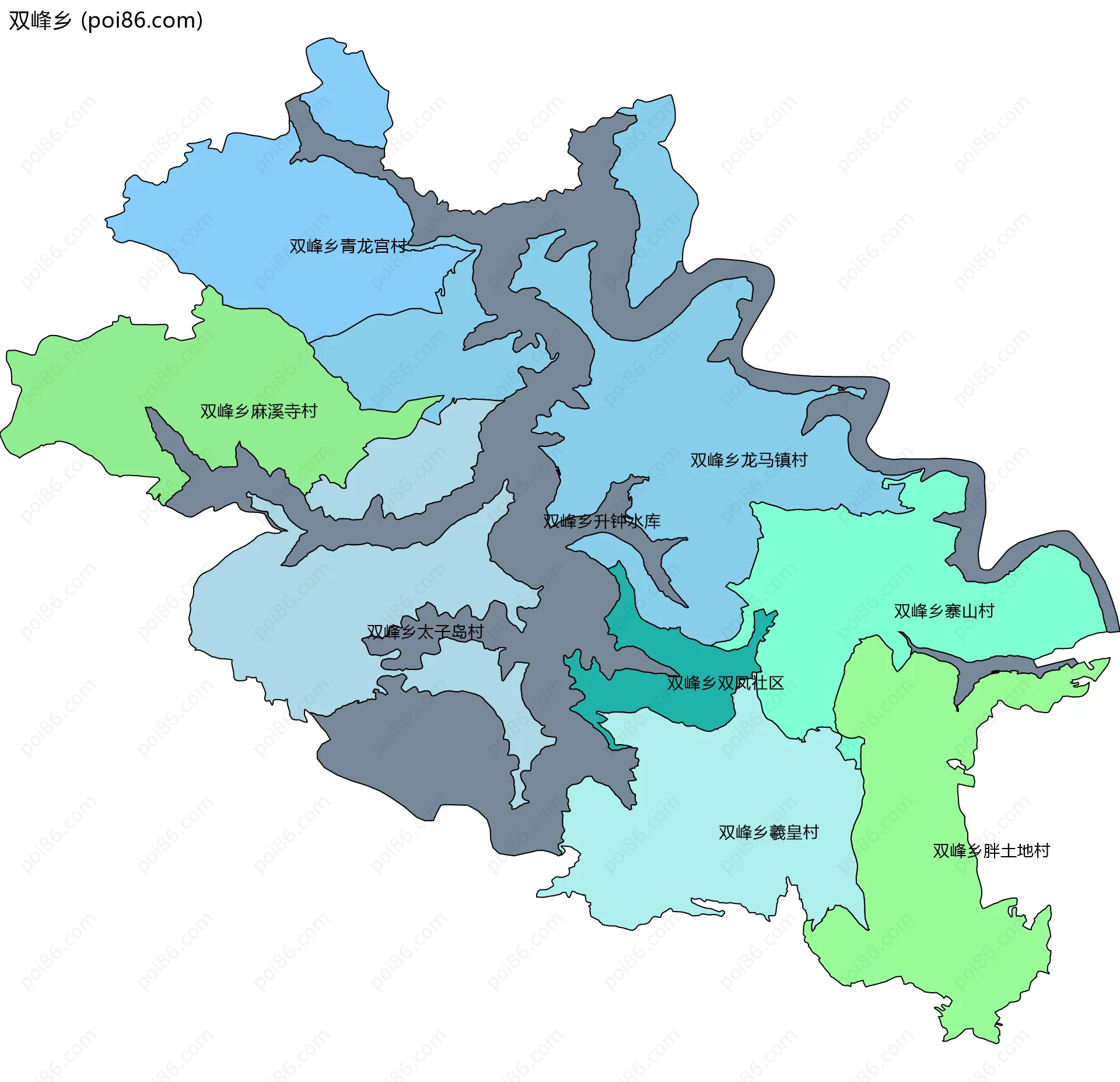 双峰乡边界地图(五级行政区划)