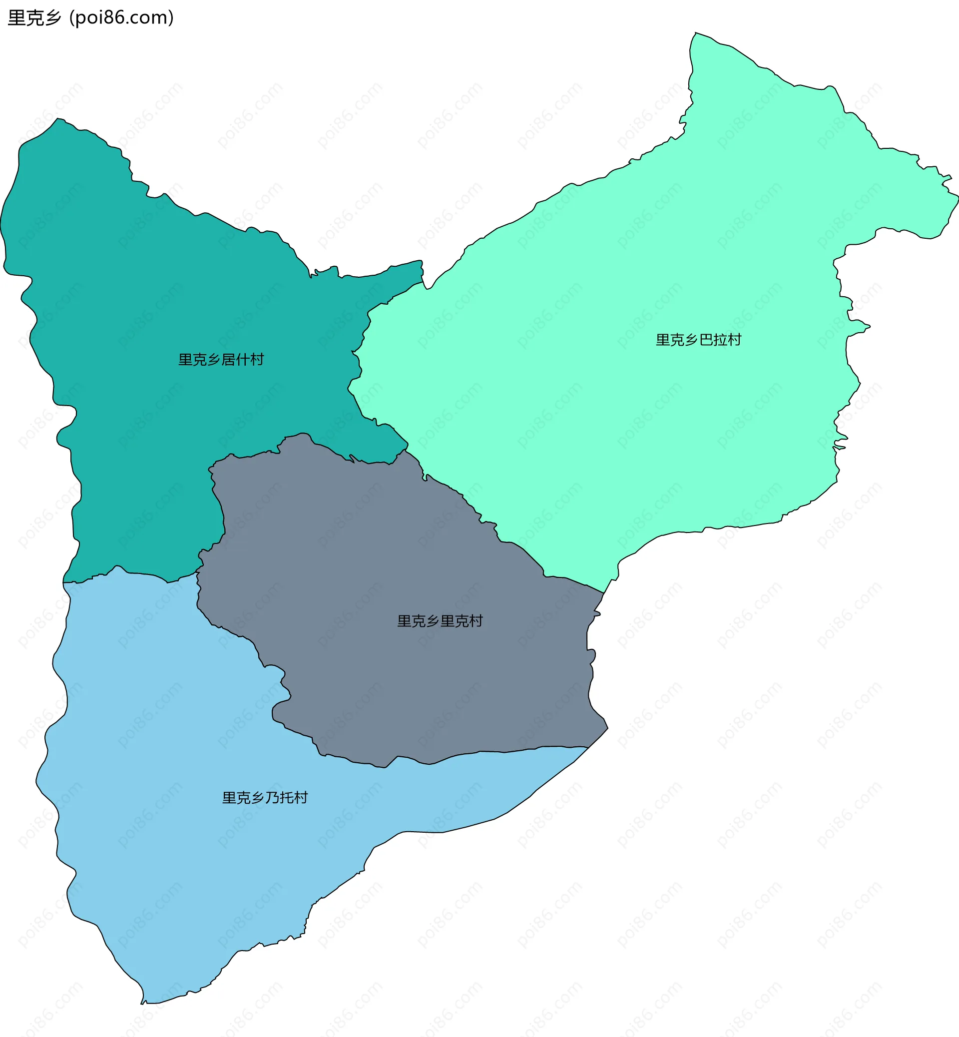 里克乡边界地图(五级行政区划)