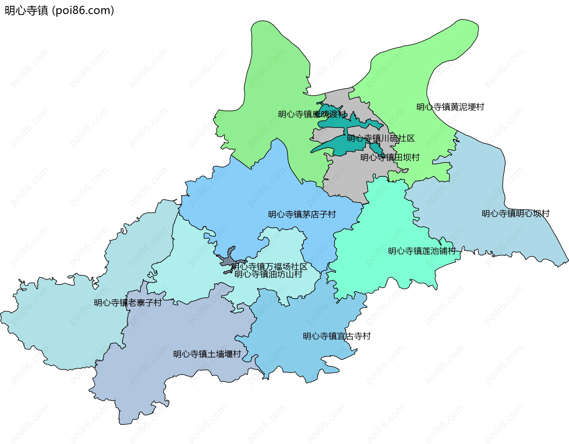 明心寺镇边界地图(五级行政区划)