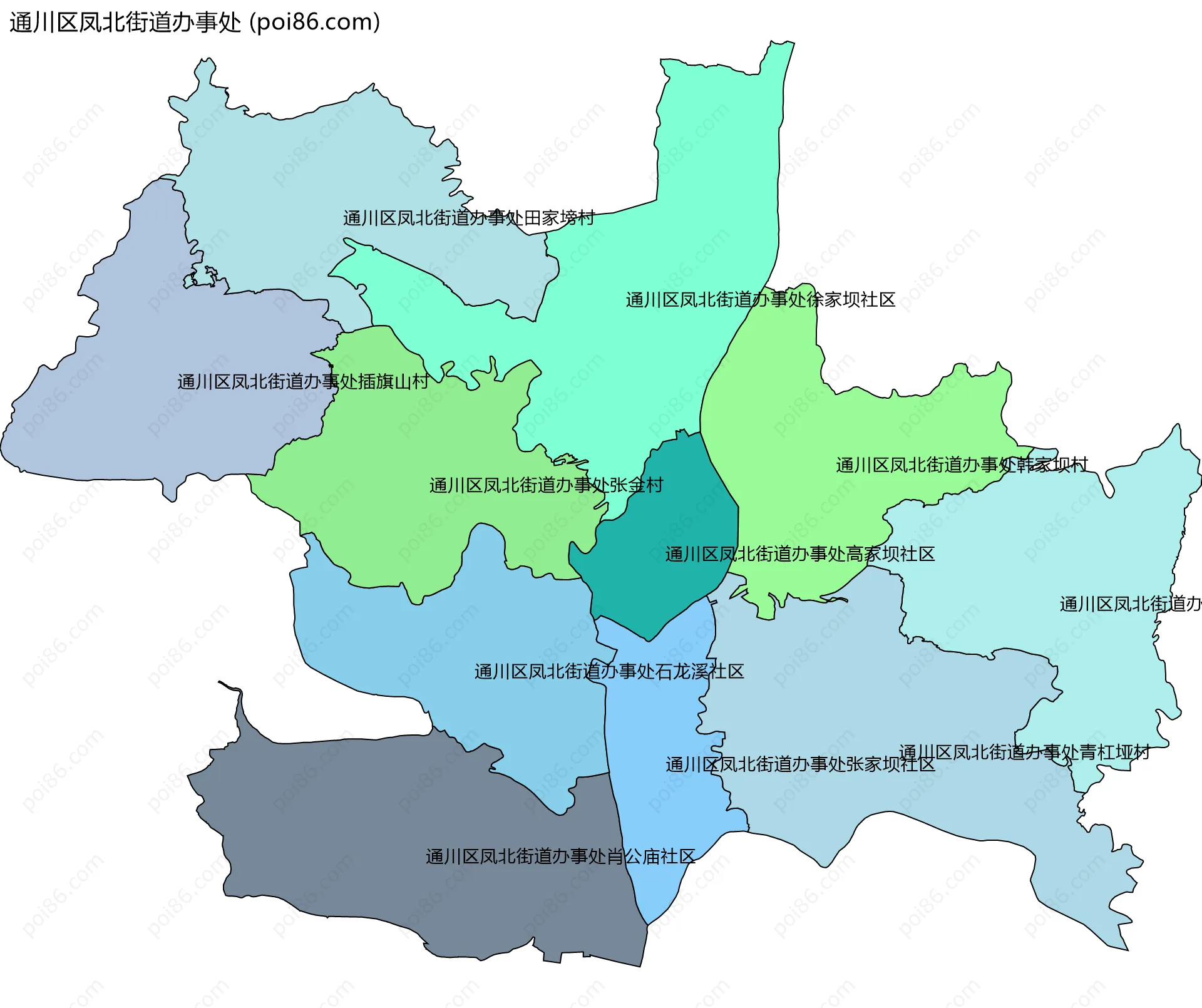 通川区凤北街道办事处边界地图(五级行政区划)