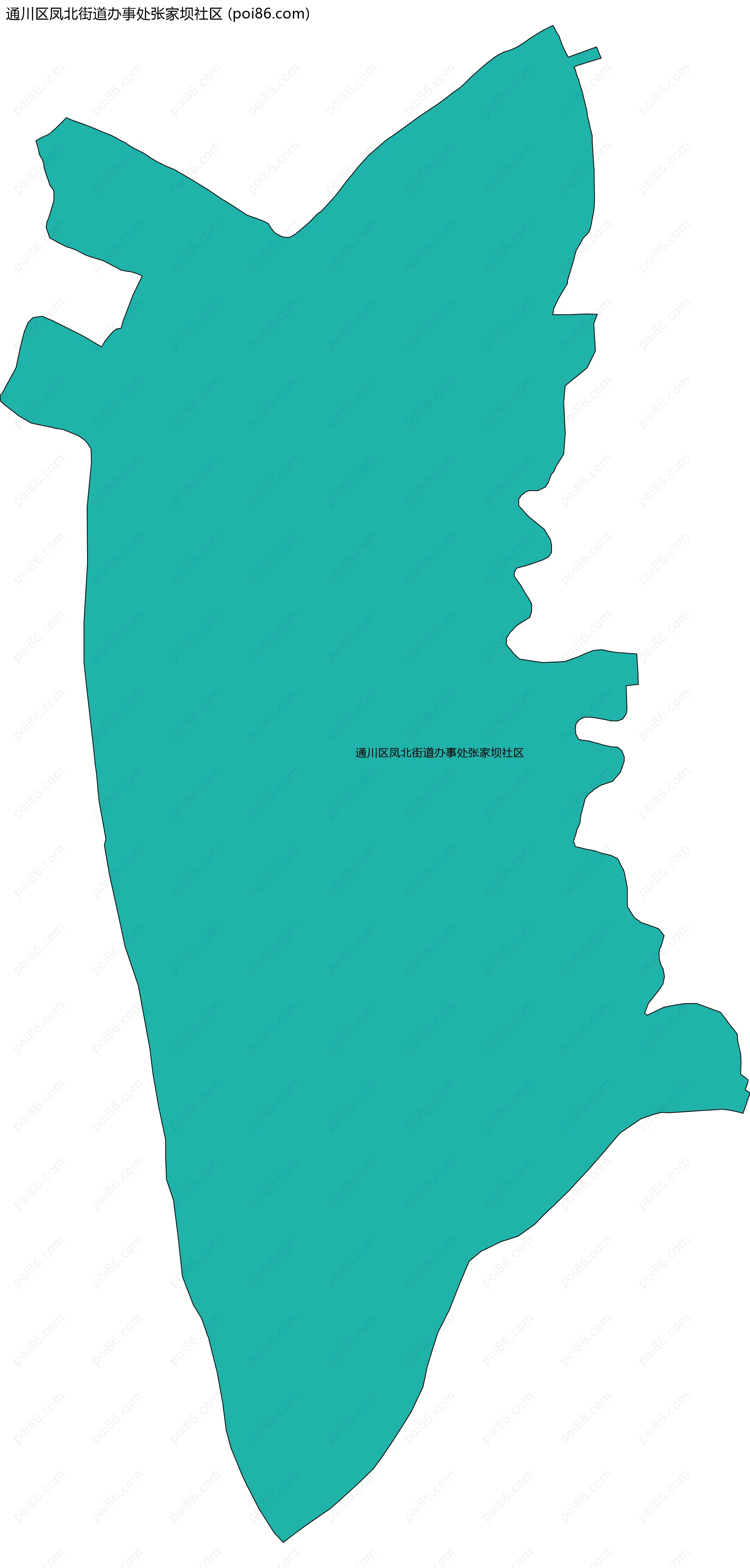 通川区凤北街道办事处张家坝社区边界地图