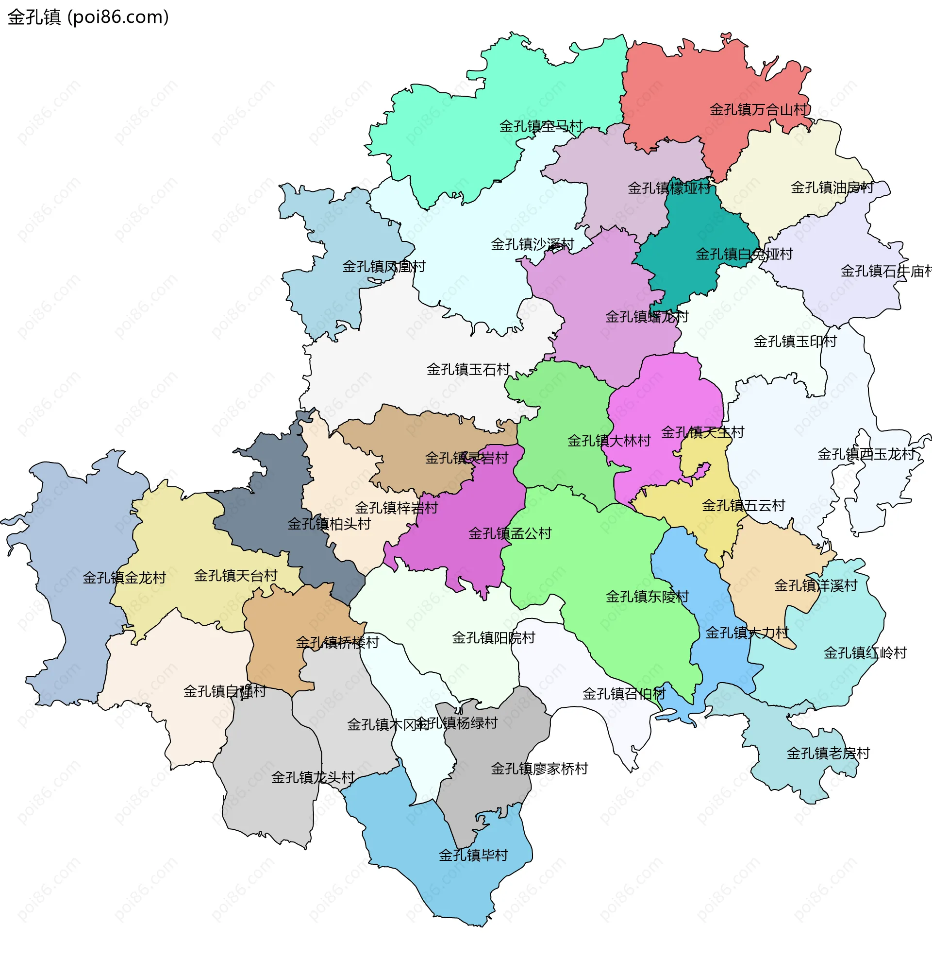 金孔镇边界地图(五级行政区划)