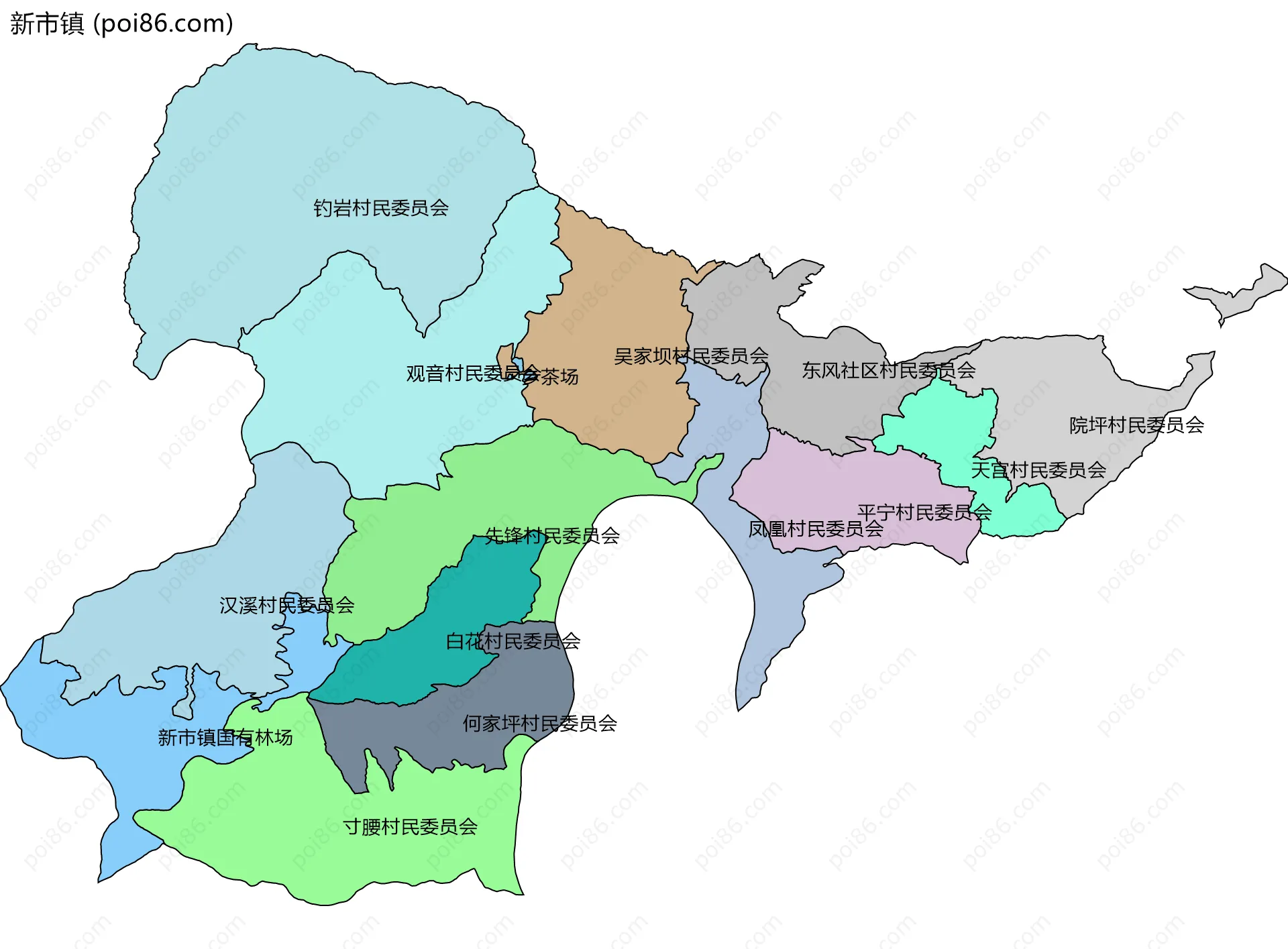 新市镇边界地图(五级行政区划)