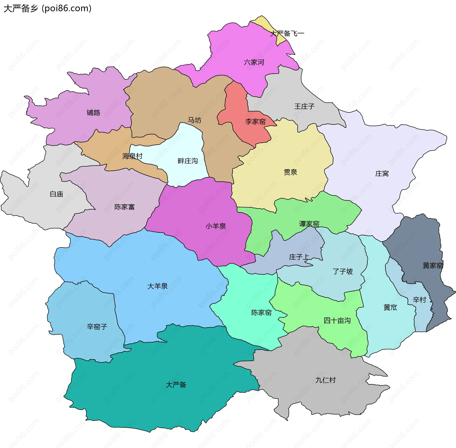 大严备乡边界地图(五级行政区划)