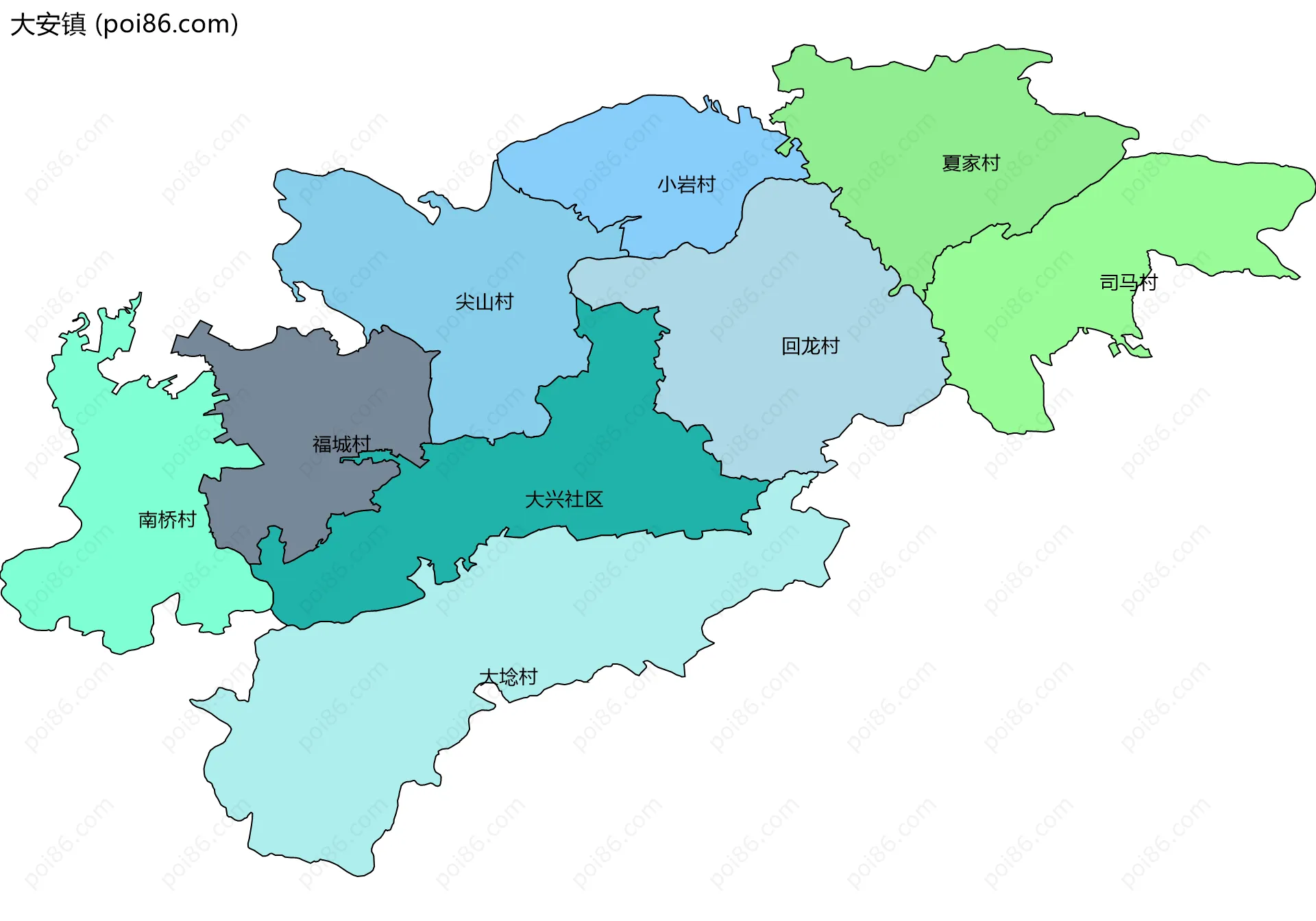 大安镇边界地图(五级行政区划)