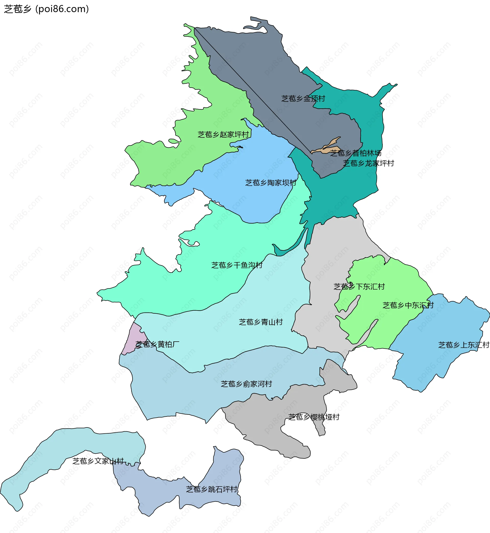 芝苞乡边界地图(五级行政区划)