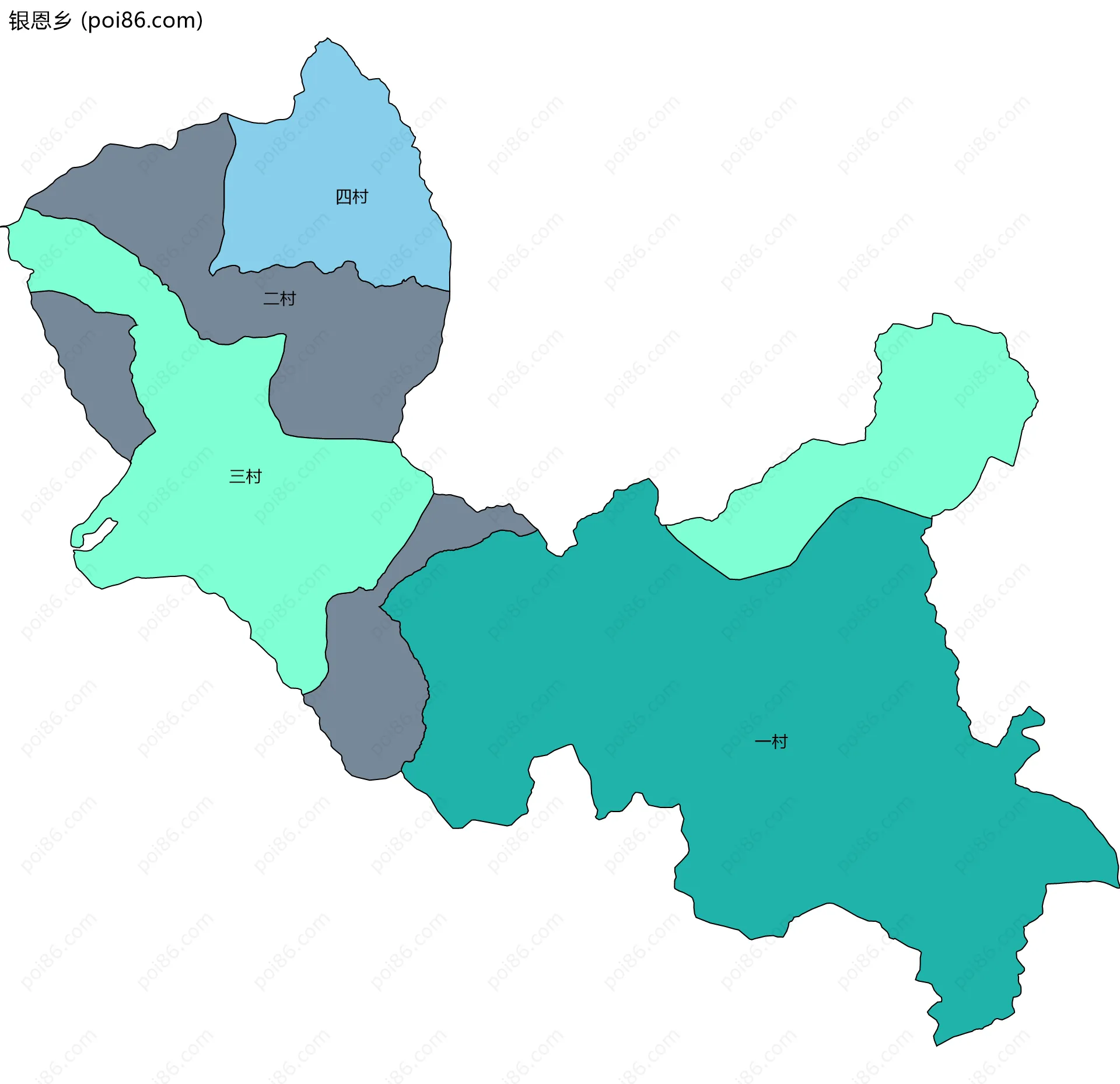 银恩乡边界地图(五级行政区划)