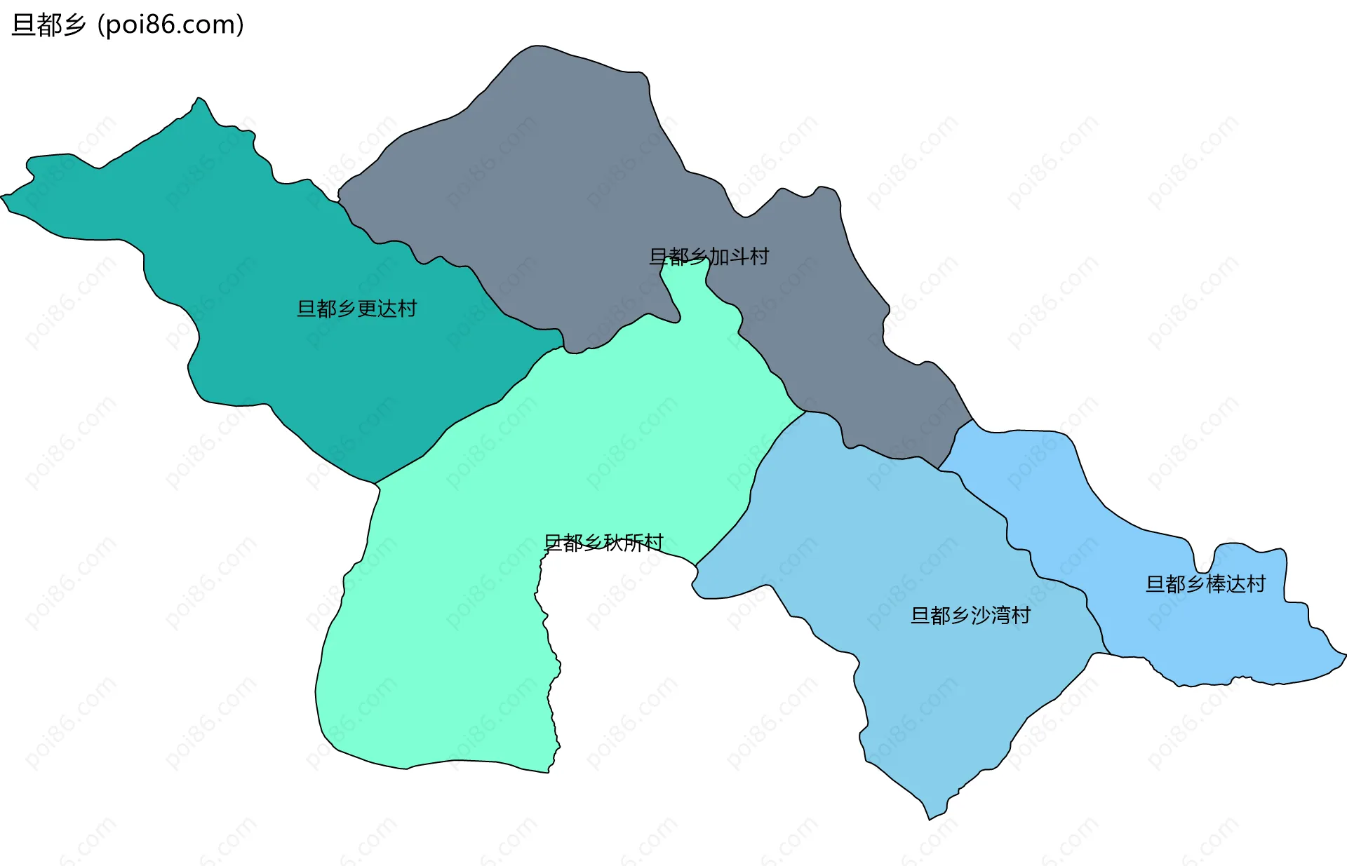 旦都乡边界地图(五级行政区划)