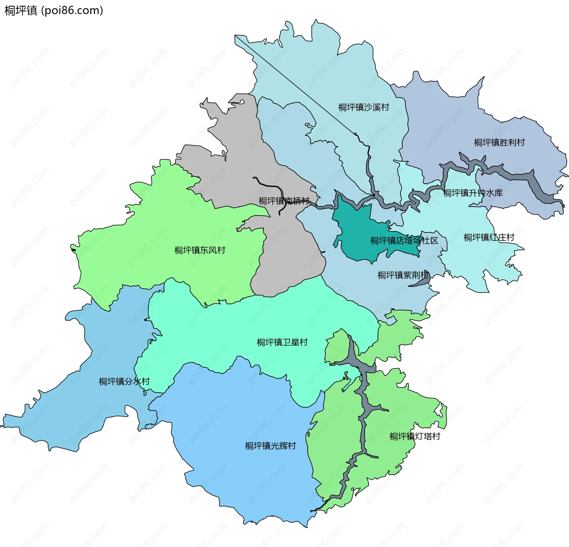 桐坪镇边界地图(五级行政区划)