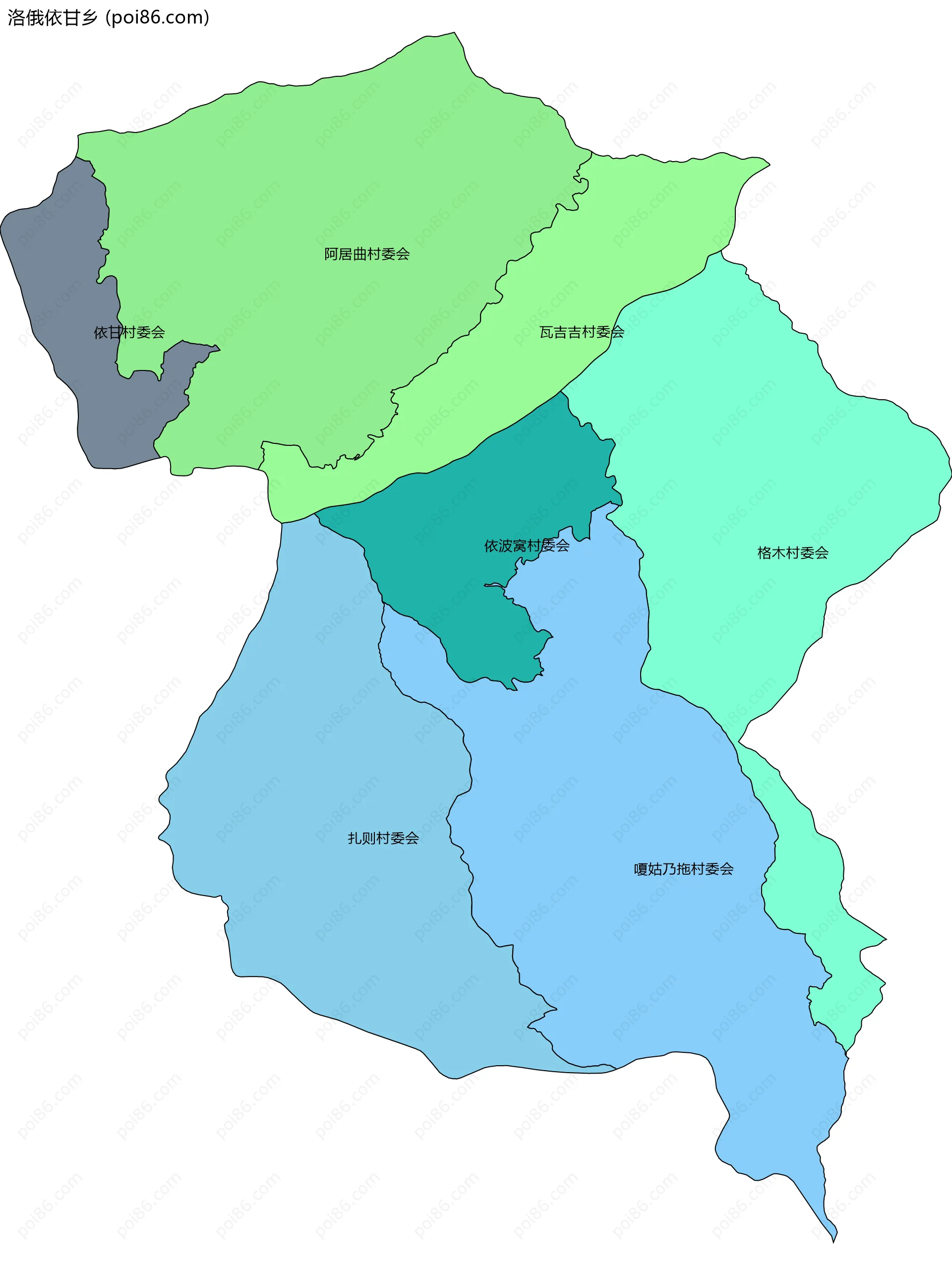 洛俄依甘乡边界地图(五级行政区划)