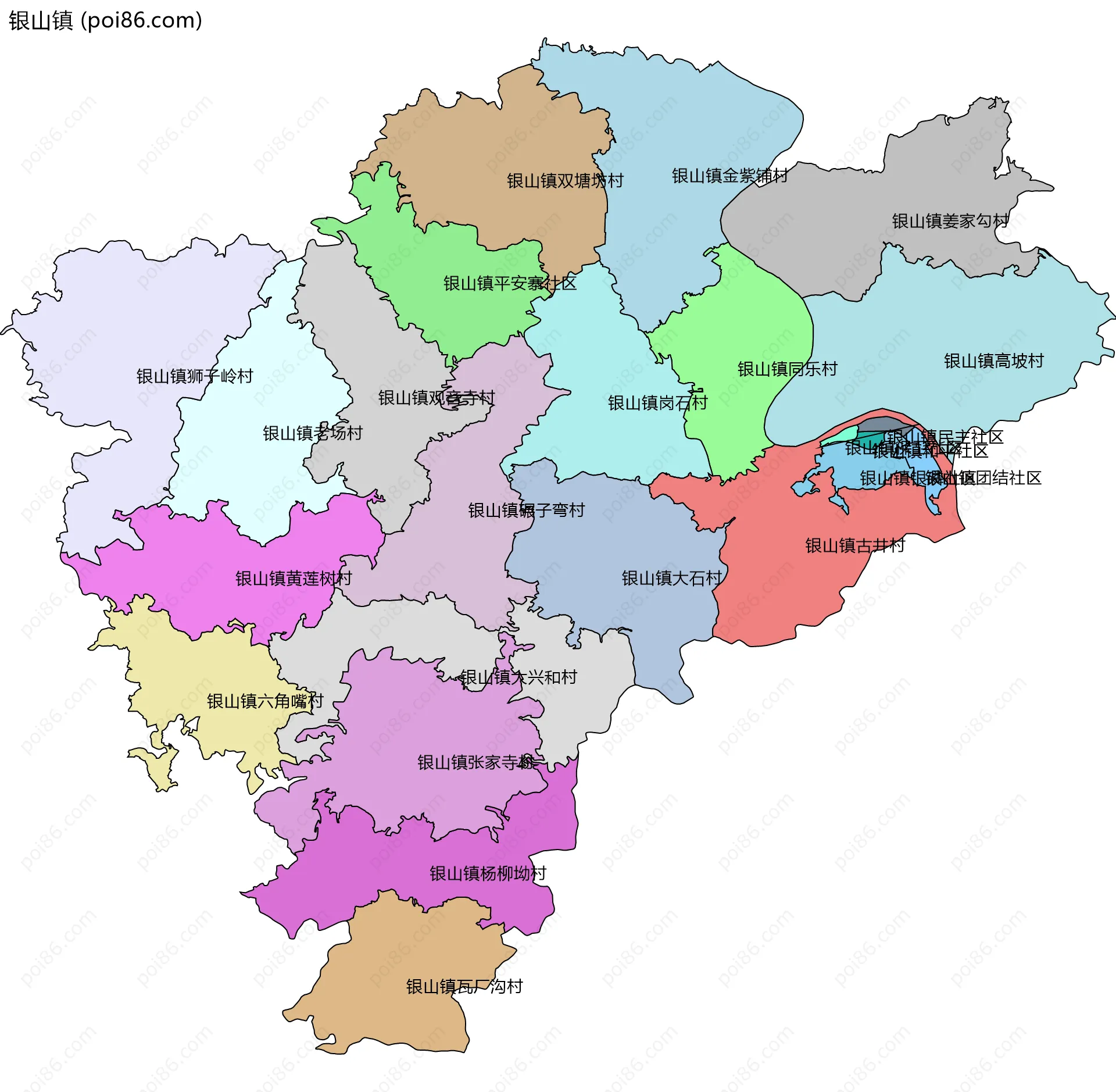 银山镇边界地图(五级行政区划)