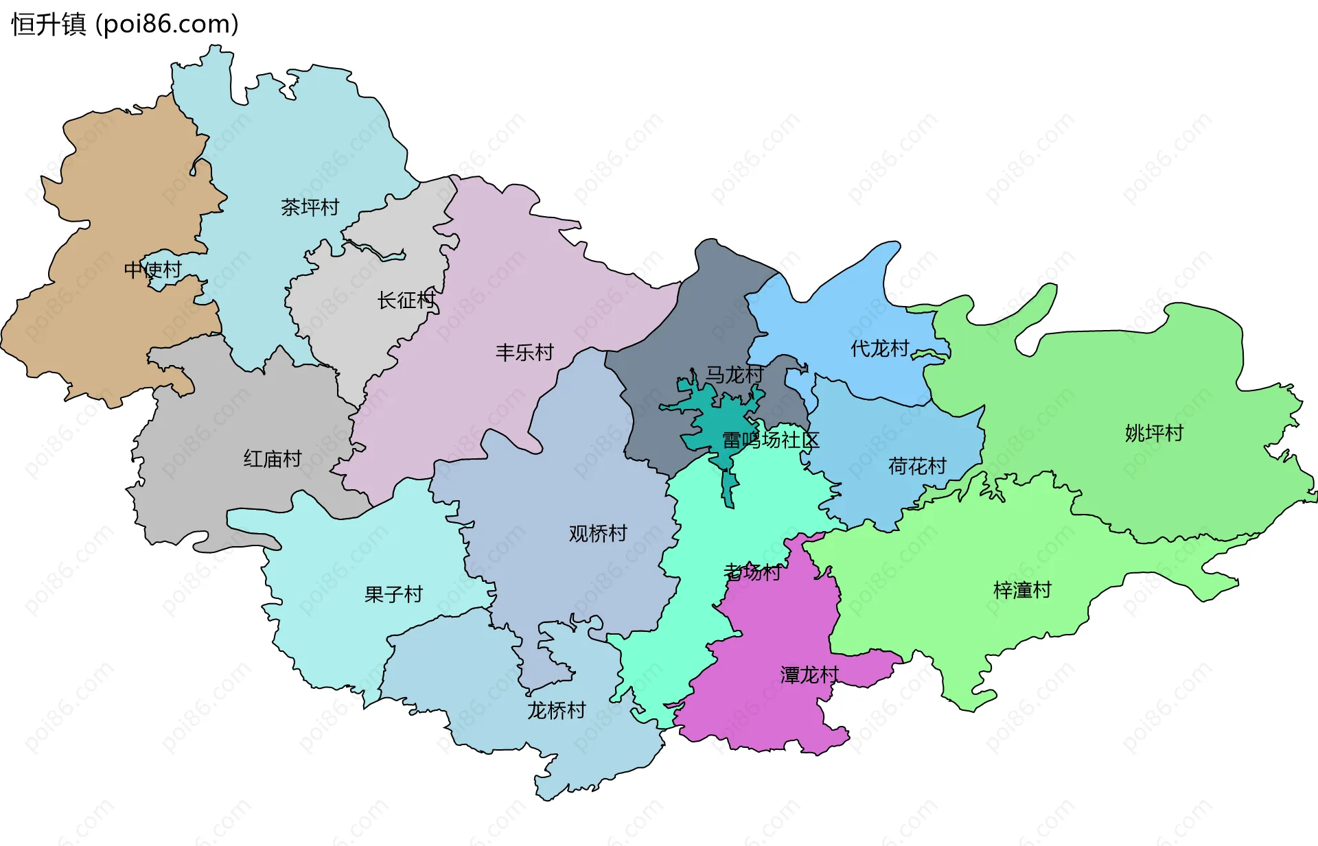 恒升镇边界地图(五级行政区划)