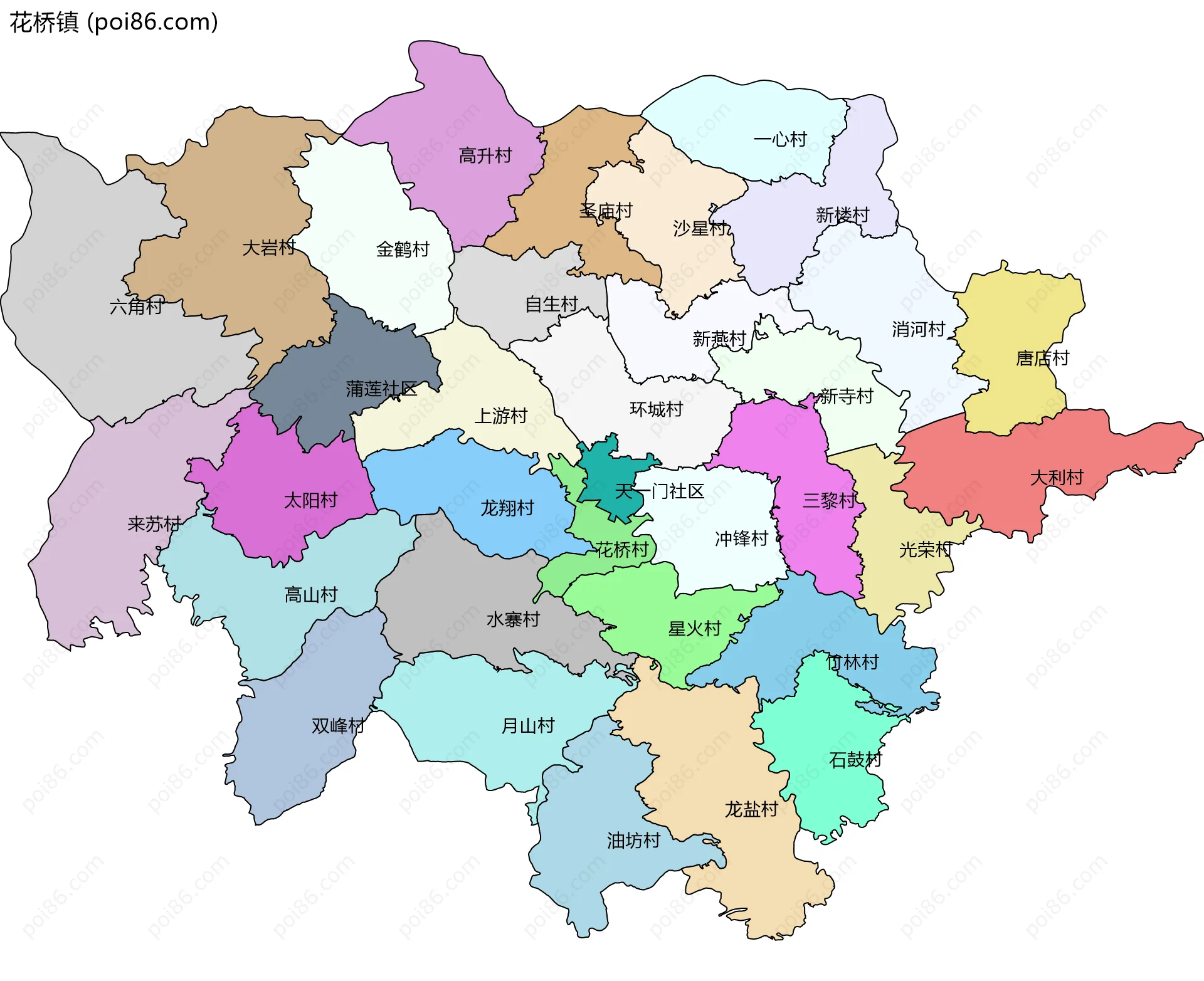 花桥镇边界地图(五级行政区划)