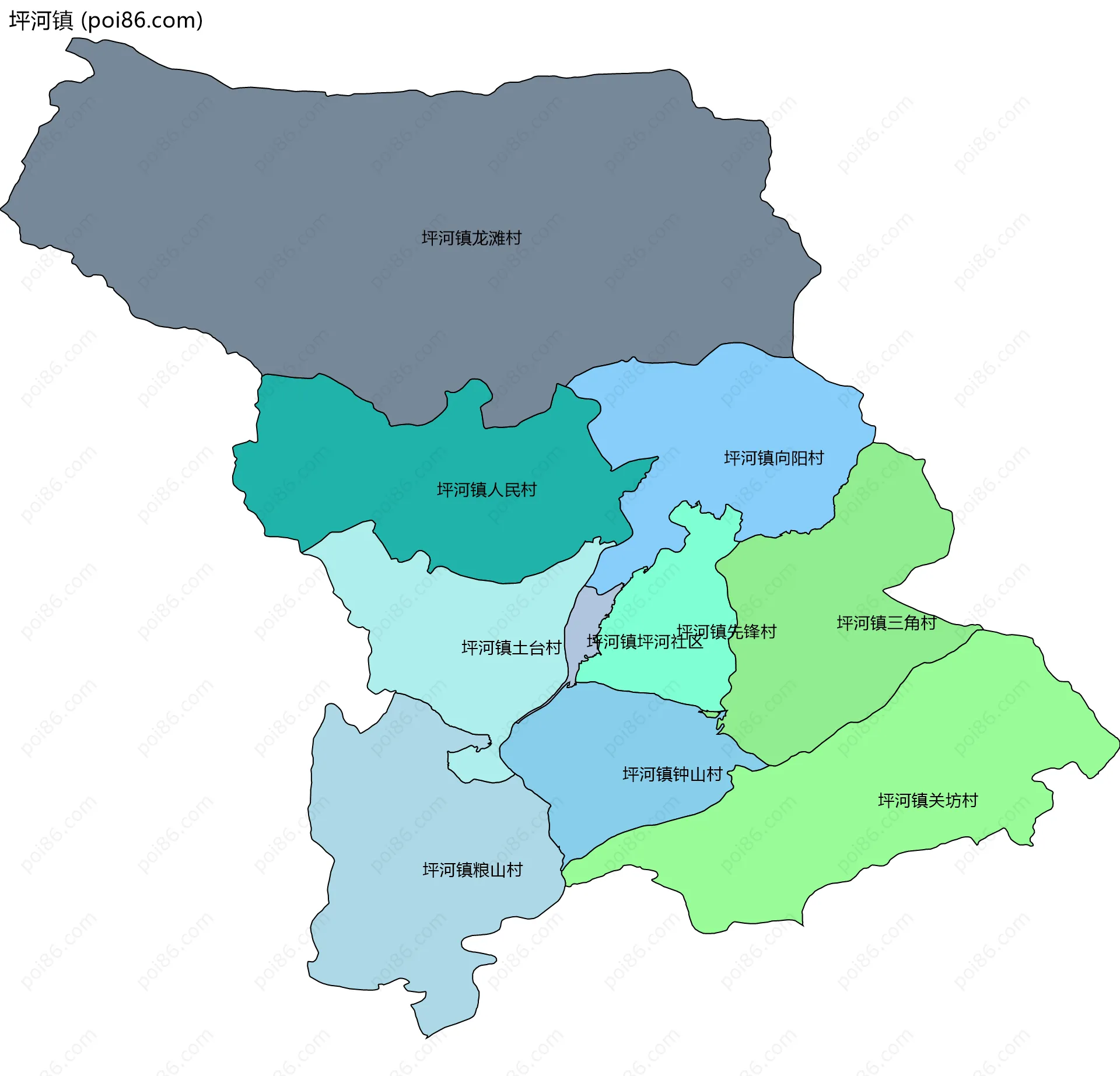 坪河镇边界地图(五级行政区划)