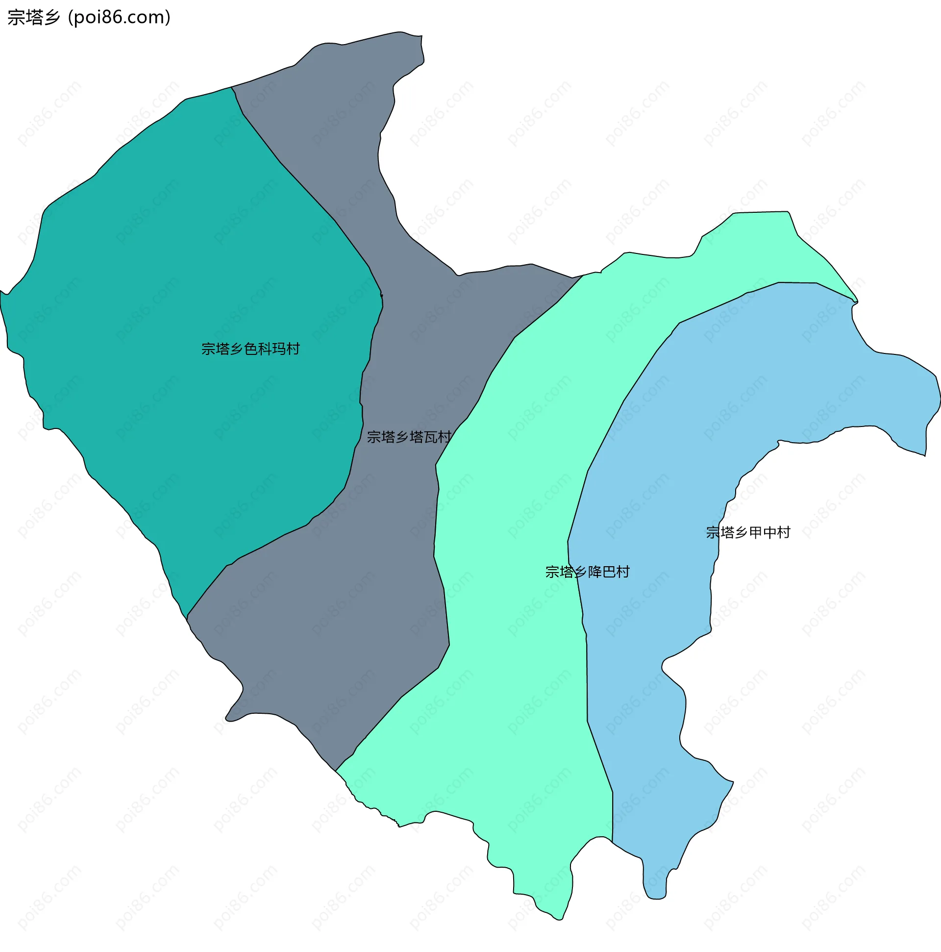 宗塔乡边界地图(五级行政区划)