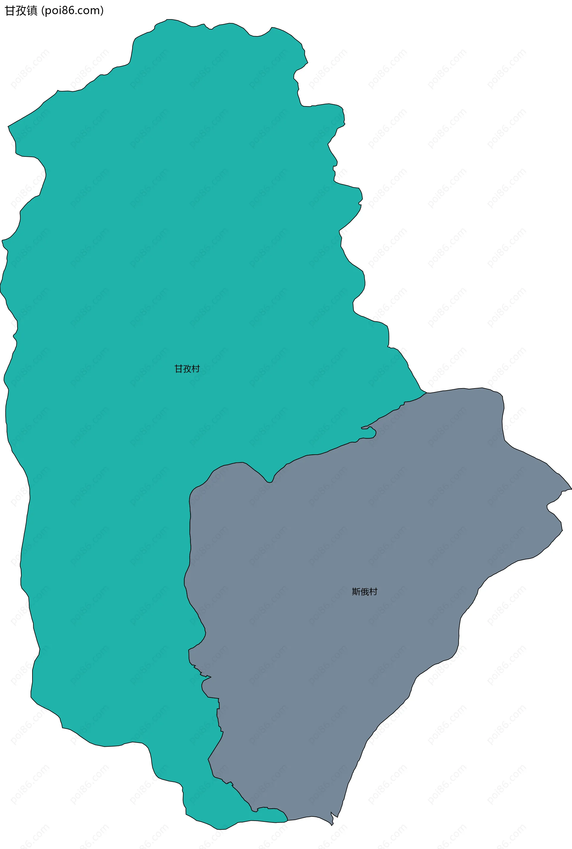甘孜镇边界地图(五级行政区划)