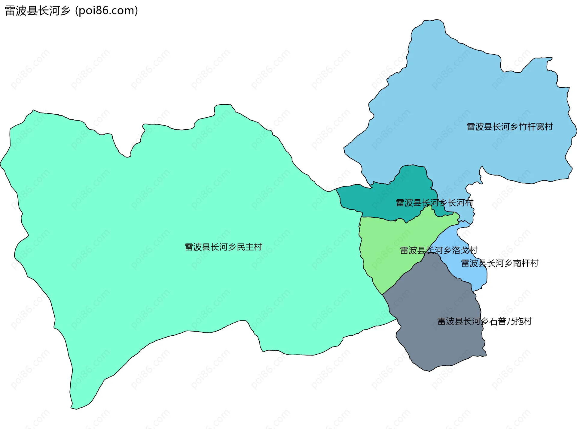雷波县长河乡边界地图(五级行政区划)
