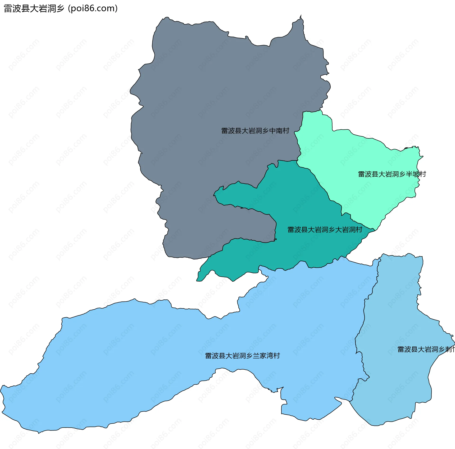 雷波县大岩洞乡边界地图(五级行政区划)