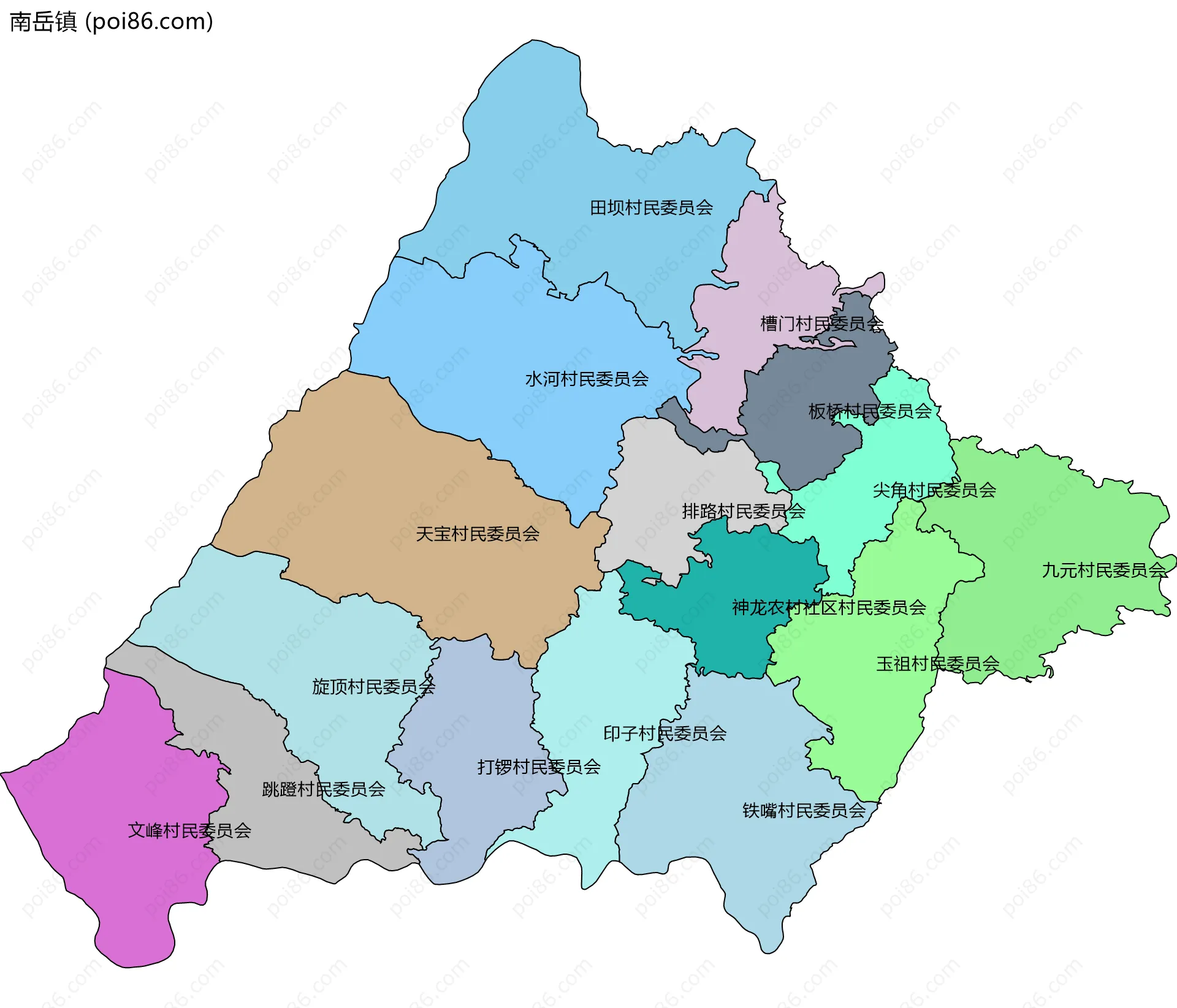 南岳镇边界地图(五级行政区划)