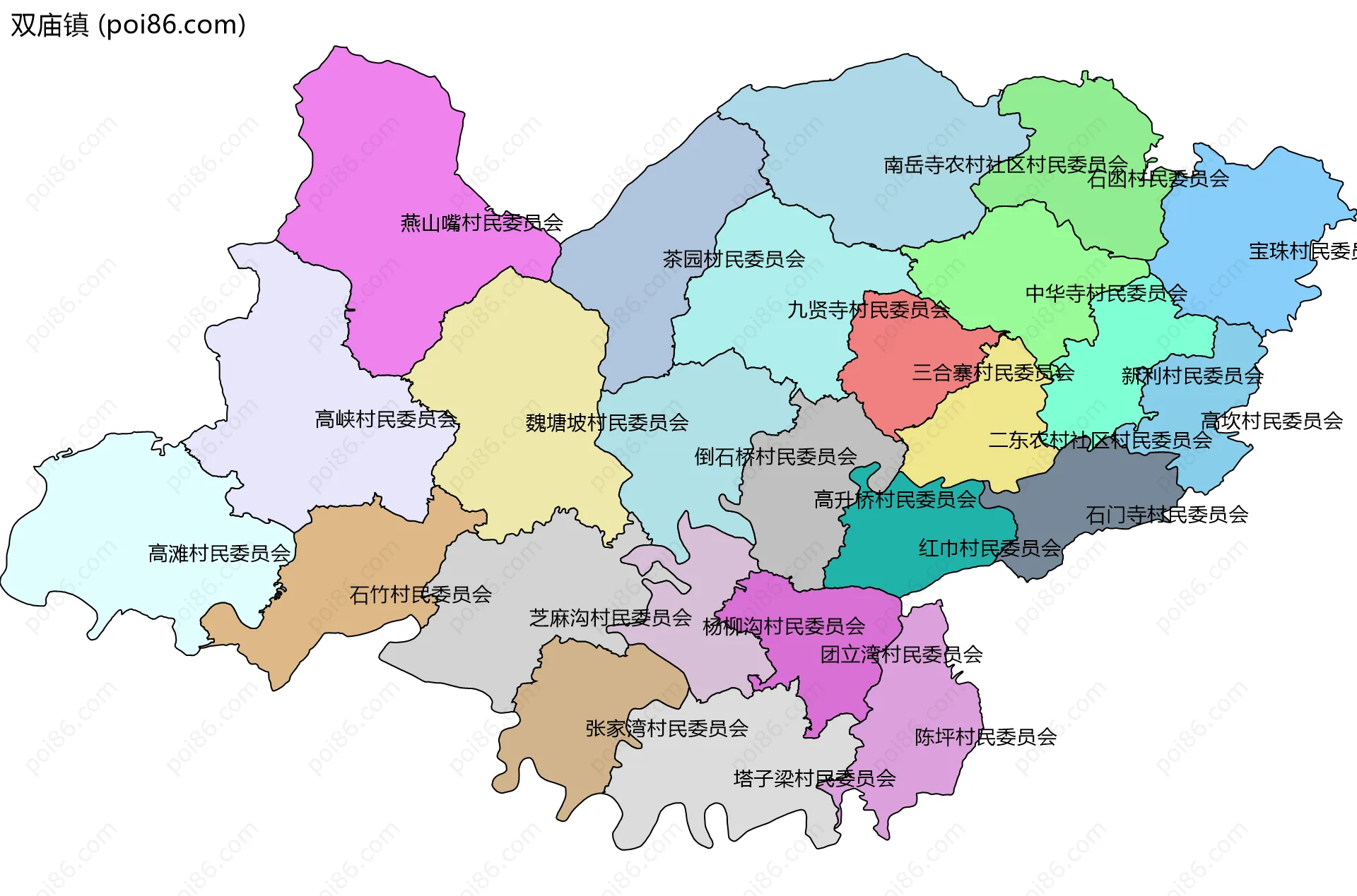 双庙镇边界地图(五级行政区划)