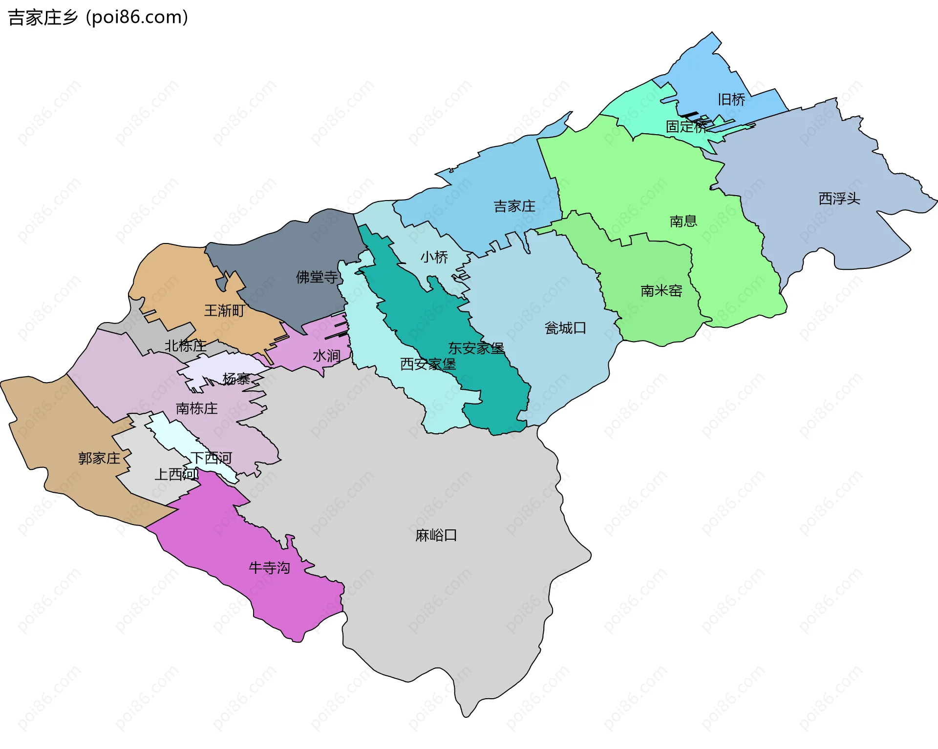 吉家庄乡边界地图(五级行政区划)