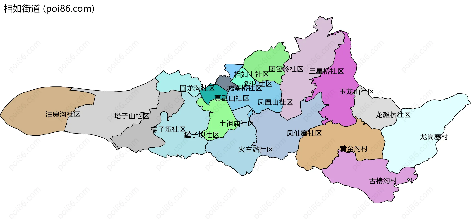 相如街道边界地图(五级行政区划)