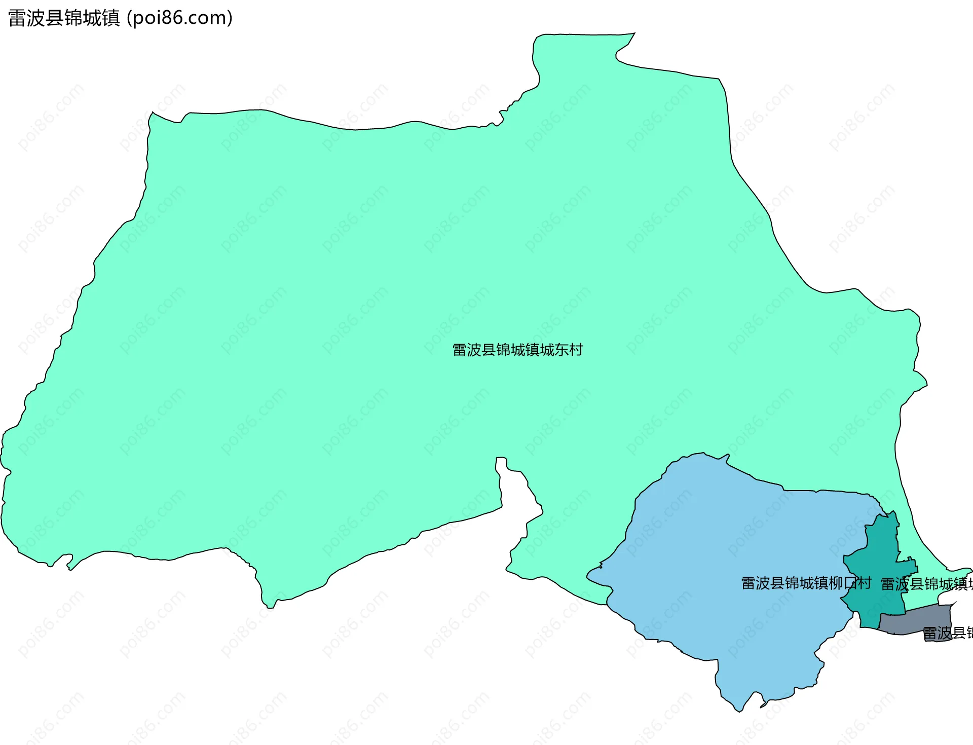 雷波县锦城镇边界地图(五级行政区划)