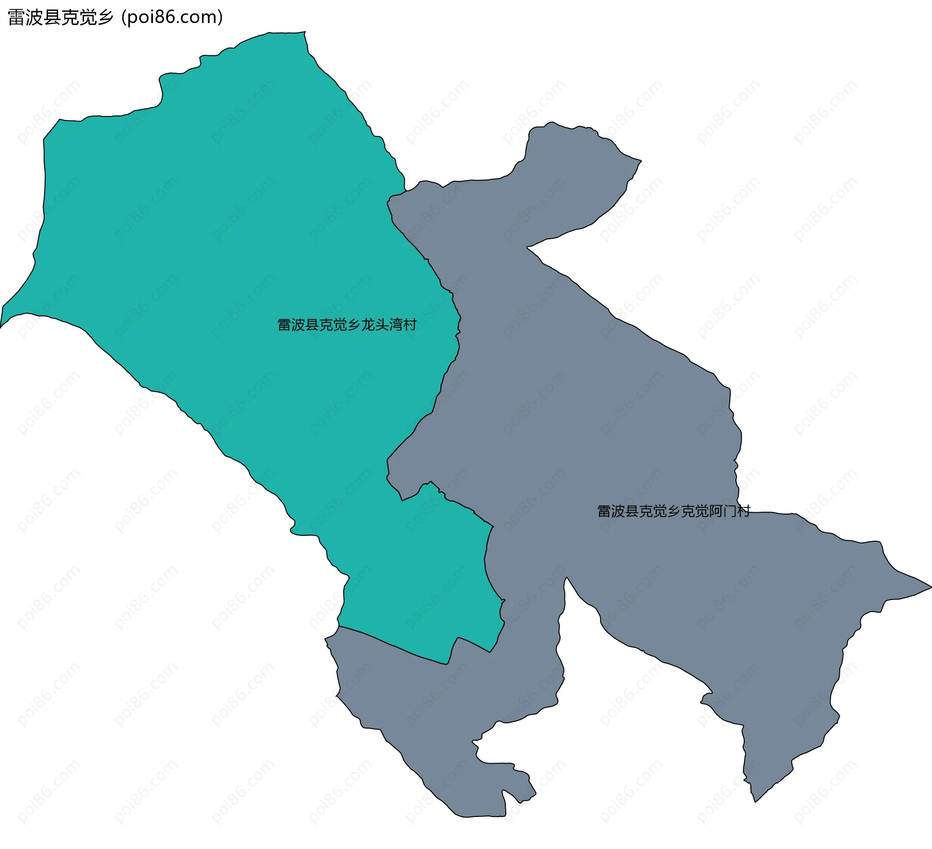 雷波县克觉乡边界地图(五级行政区划)