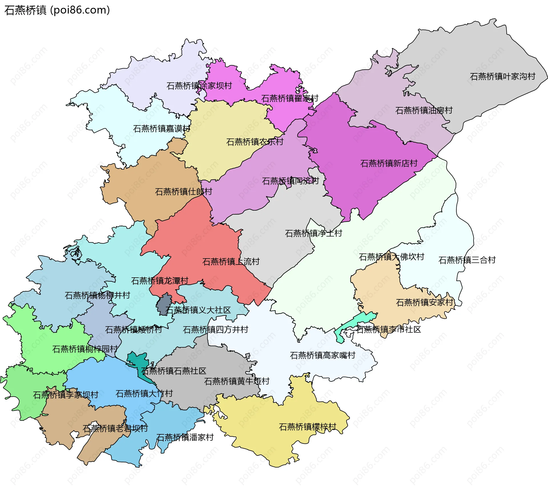 石燕桥镇边界地图(五级行政区划)