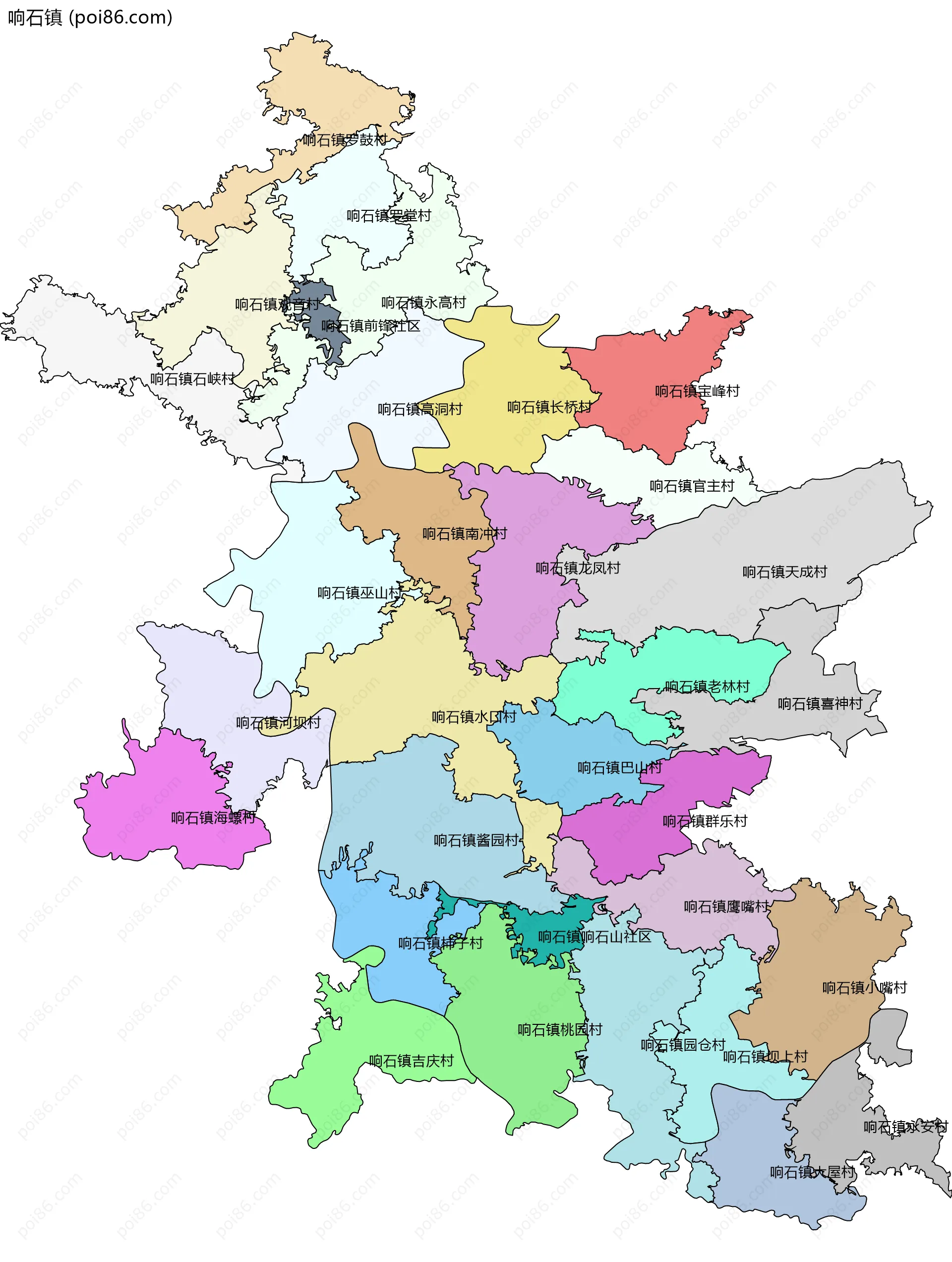 响石镇边界地图(五级行政区划)