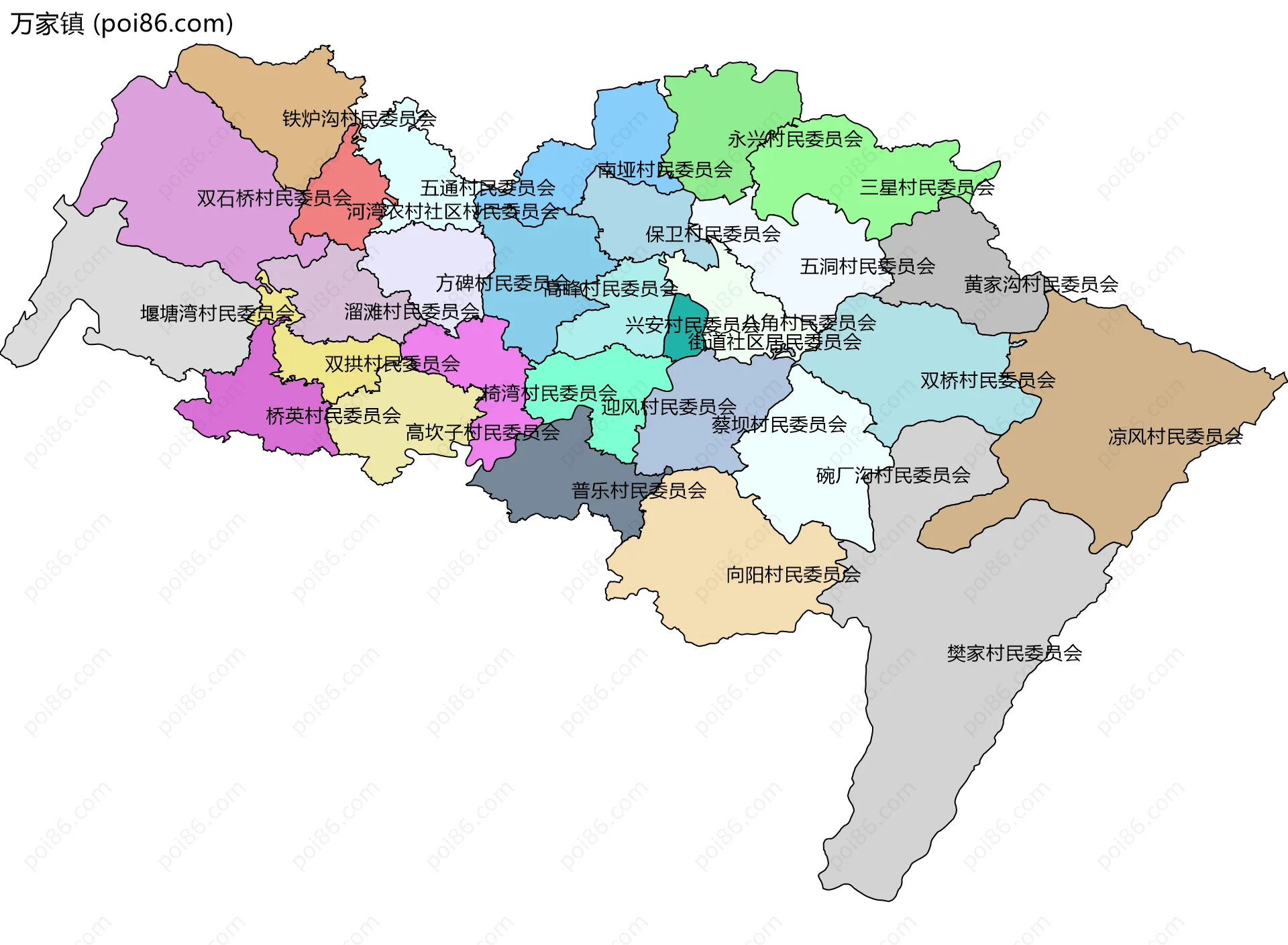 万家镇边界地图(五级行政区划)