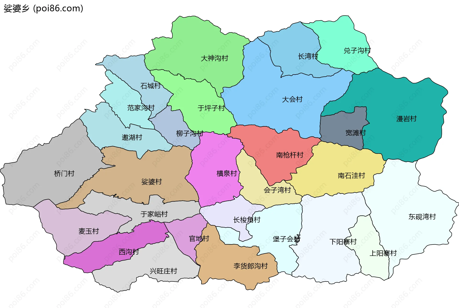 娑婆乡边界地图(五级行政区划)