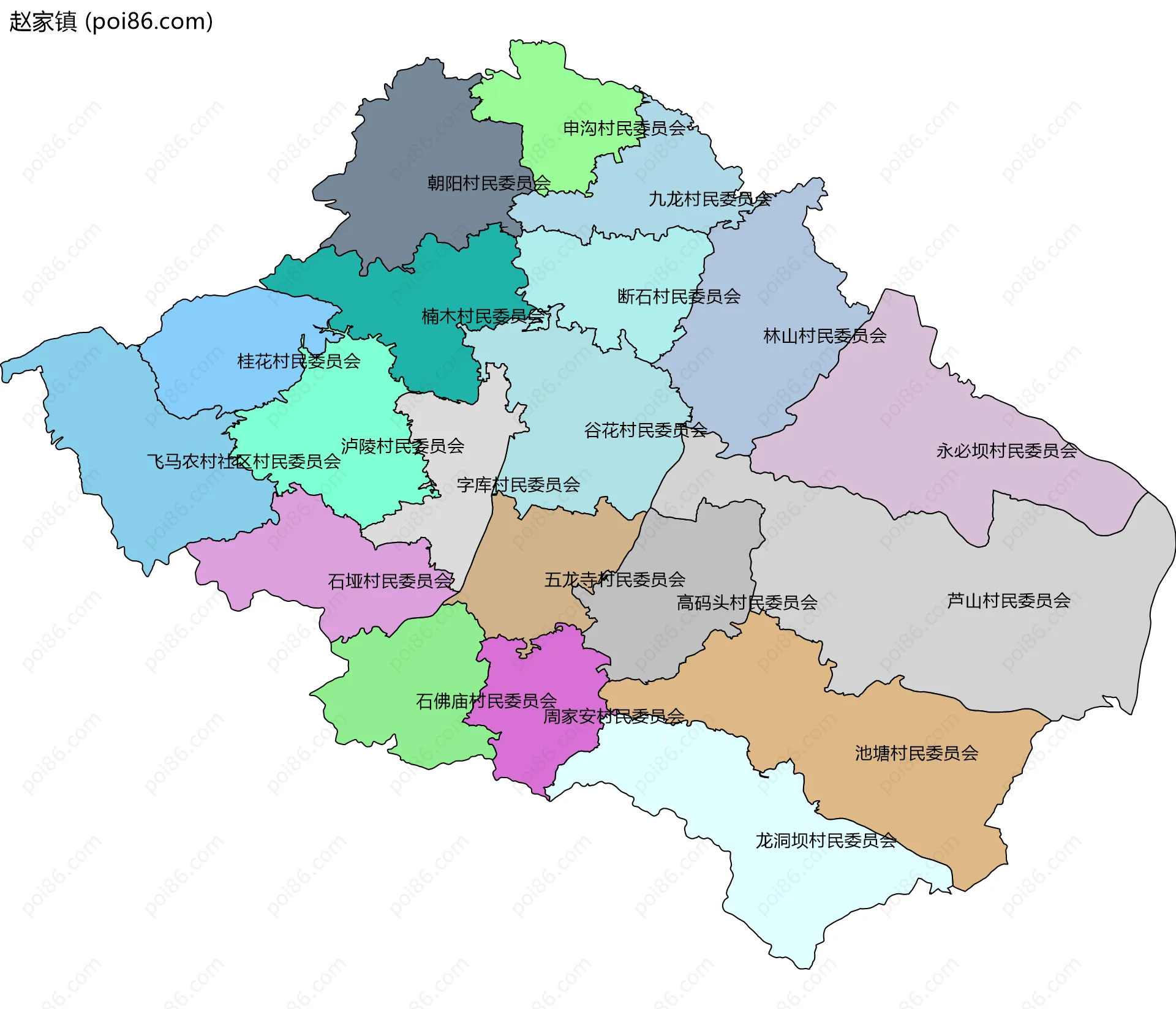 赵家镇边界地图(五级行政区划)