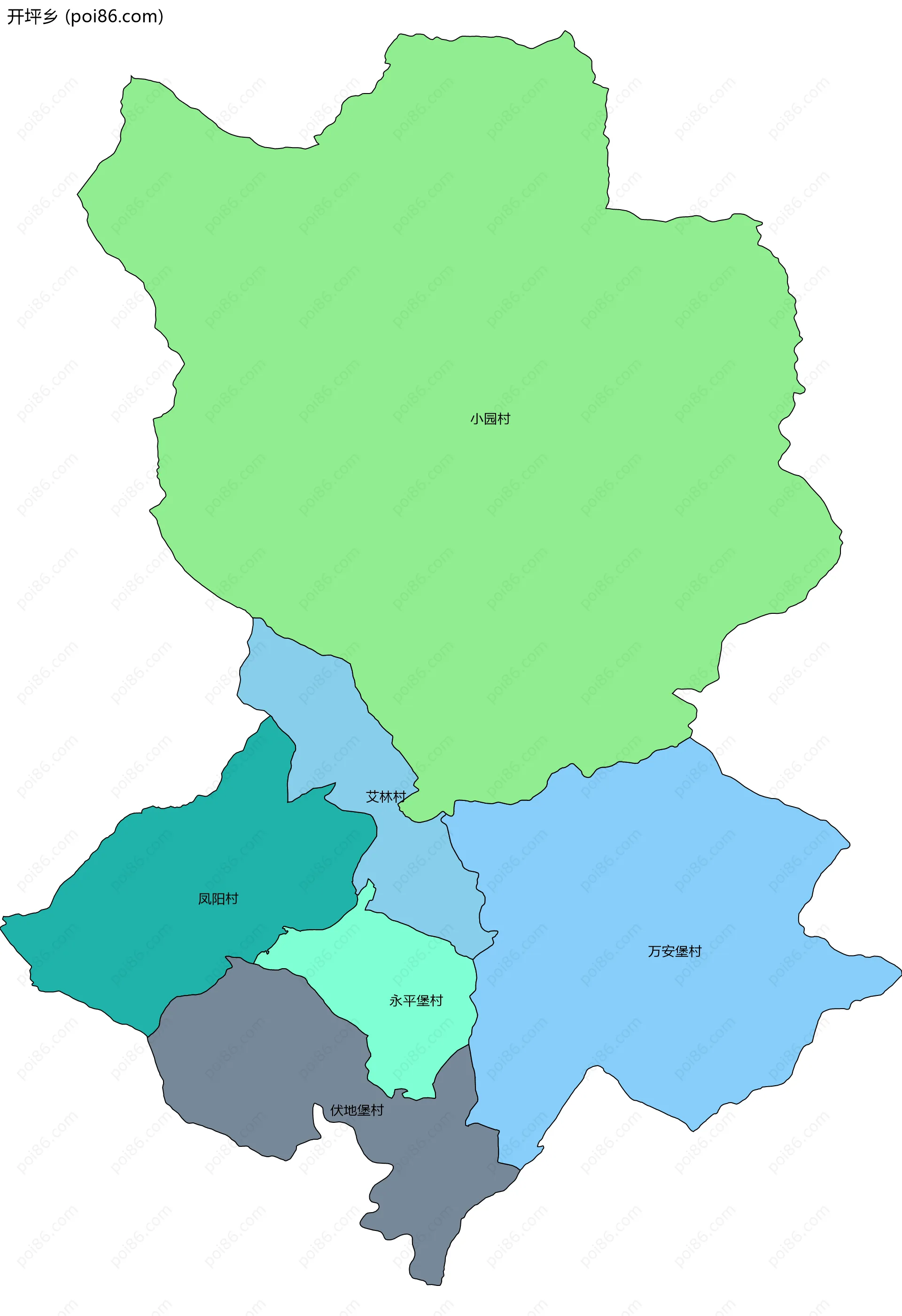 开坪乡边界地图(五级行政区划)