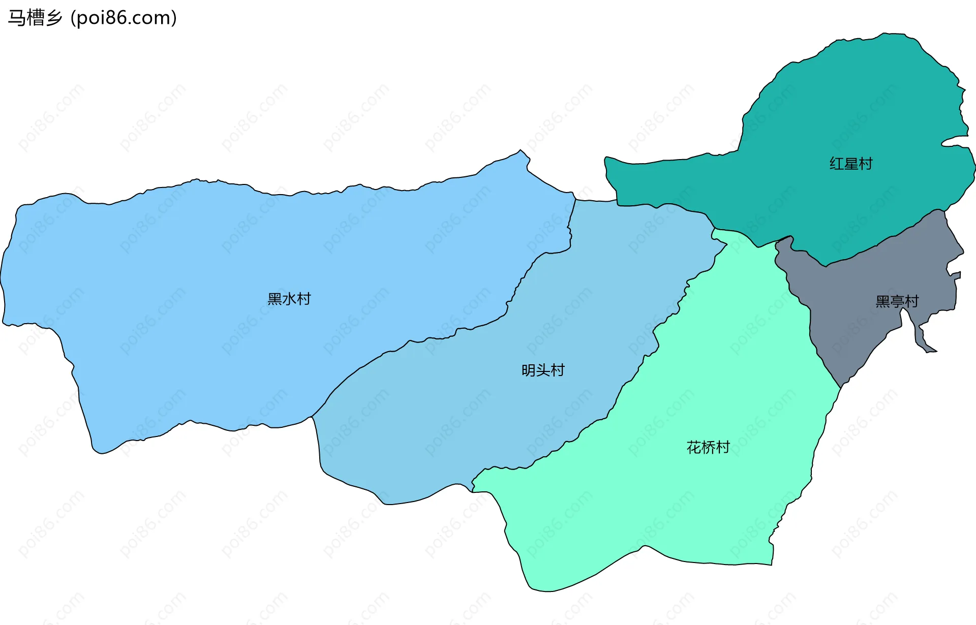 马槽乡边界地图(五级行政区划)