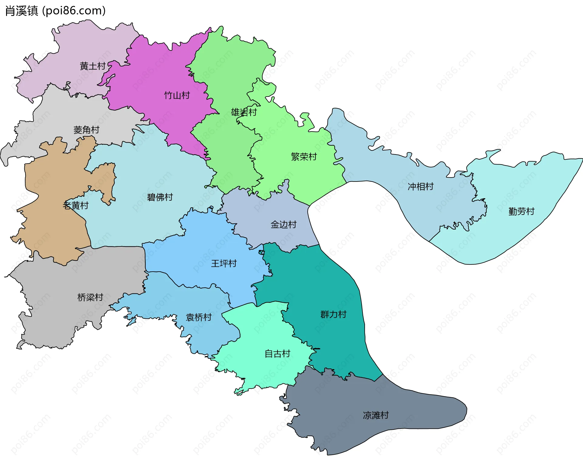 肖溪镇边界地图(五级行政区划)