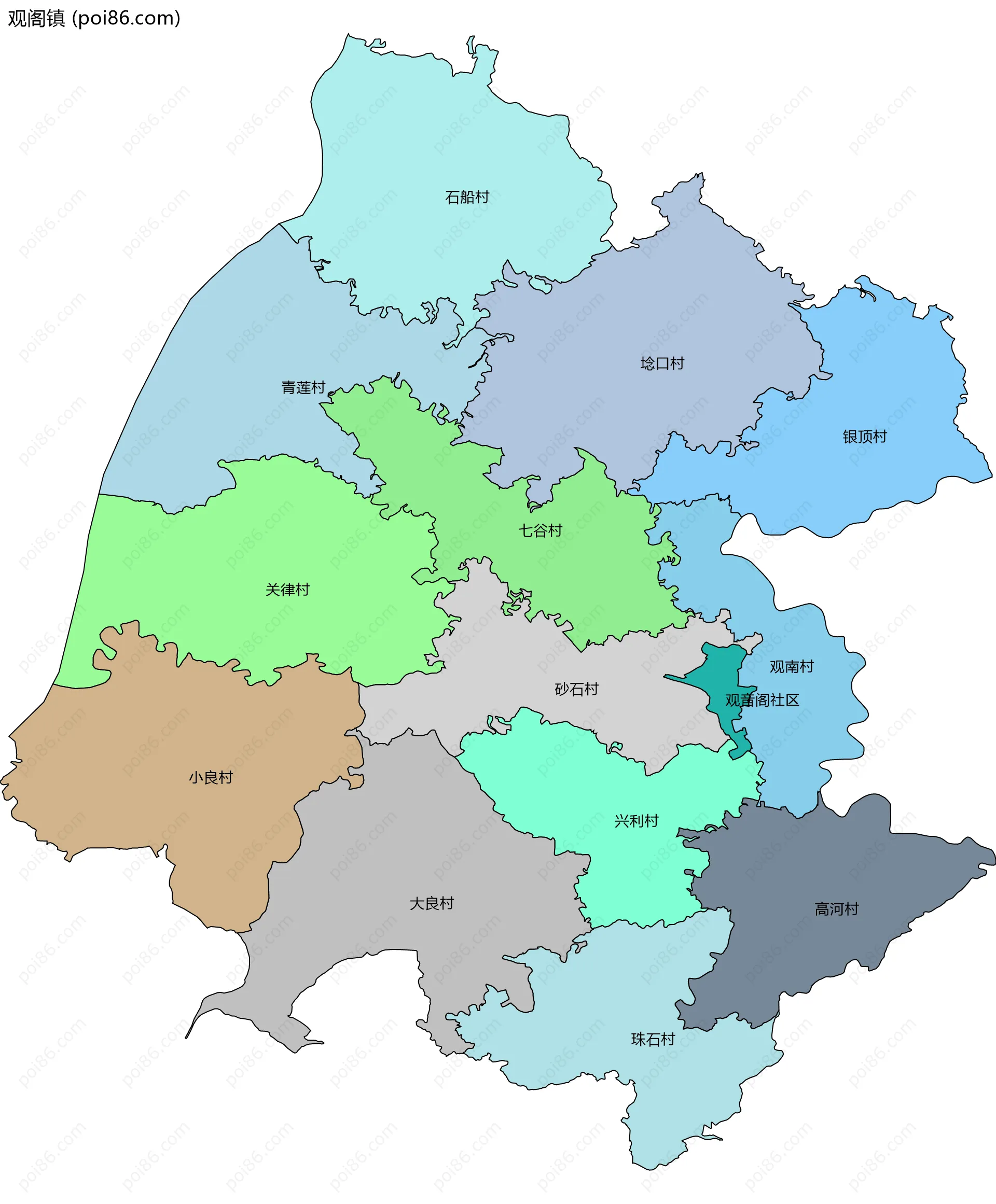 观阁镇边界地图(五级行政区划)