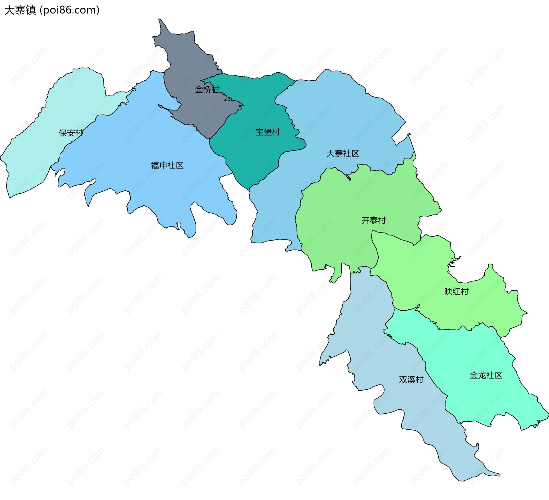 大寨镇边界地图(五级行政区划)