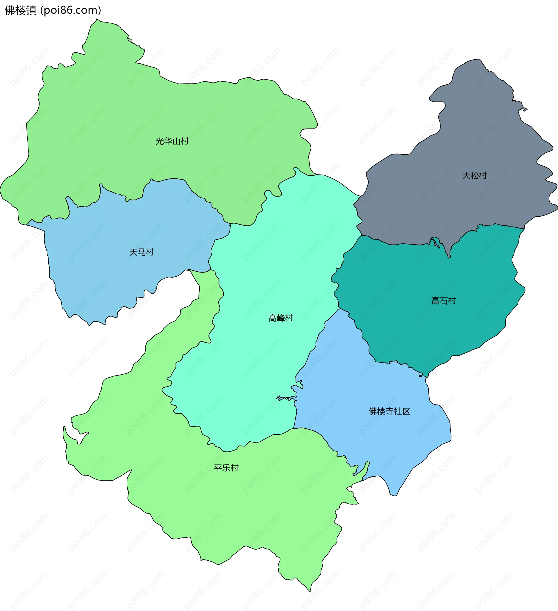 佛楼镇边界地图(五级行政区划)