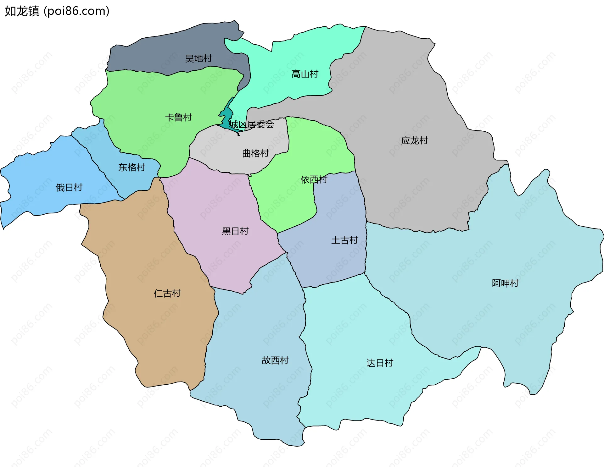 如龙镇边界地图(五级行政区划)