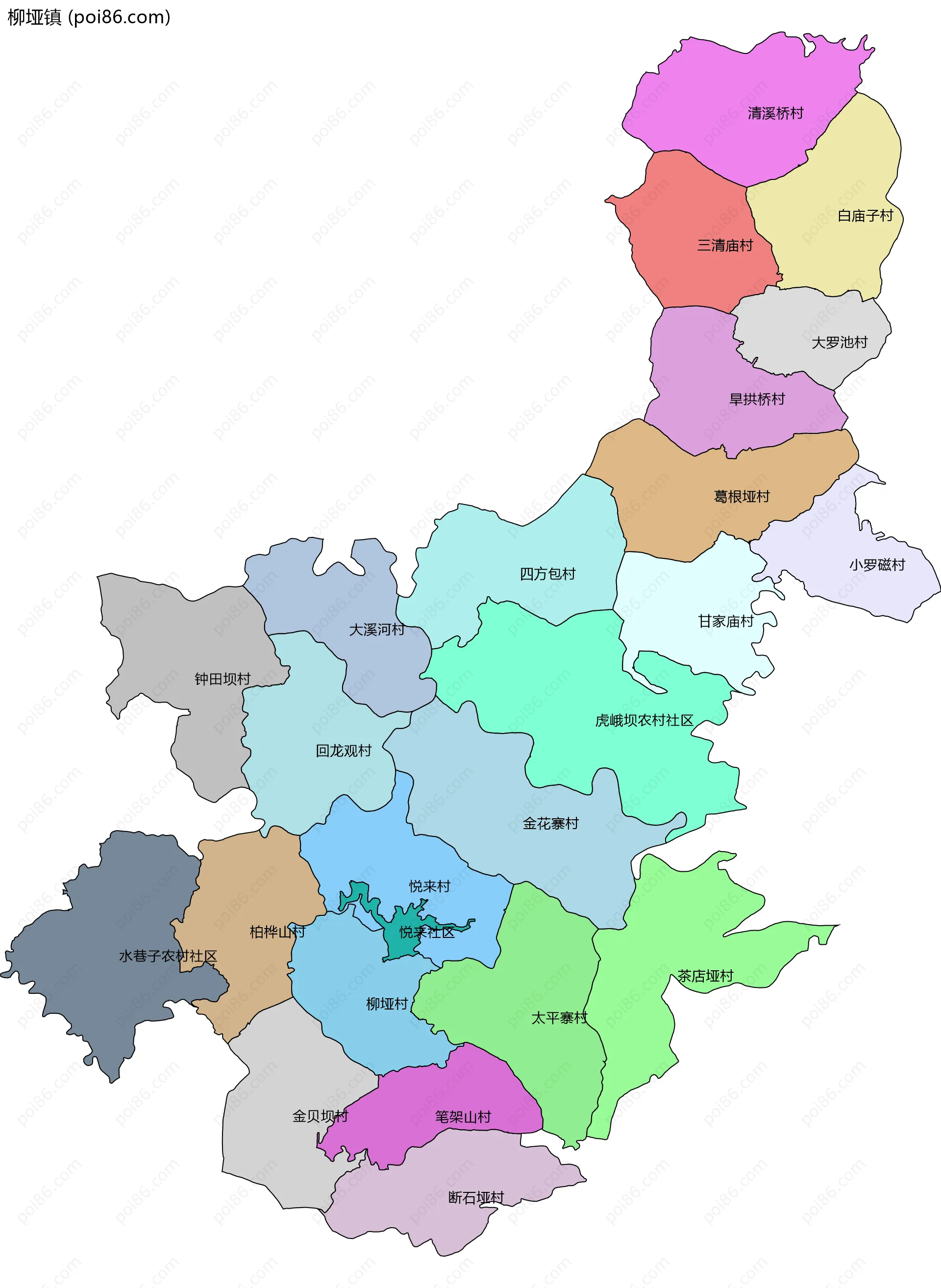 柳垭镇边界地图(五级行政区划)