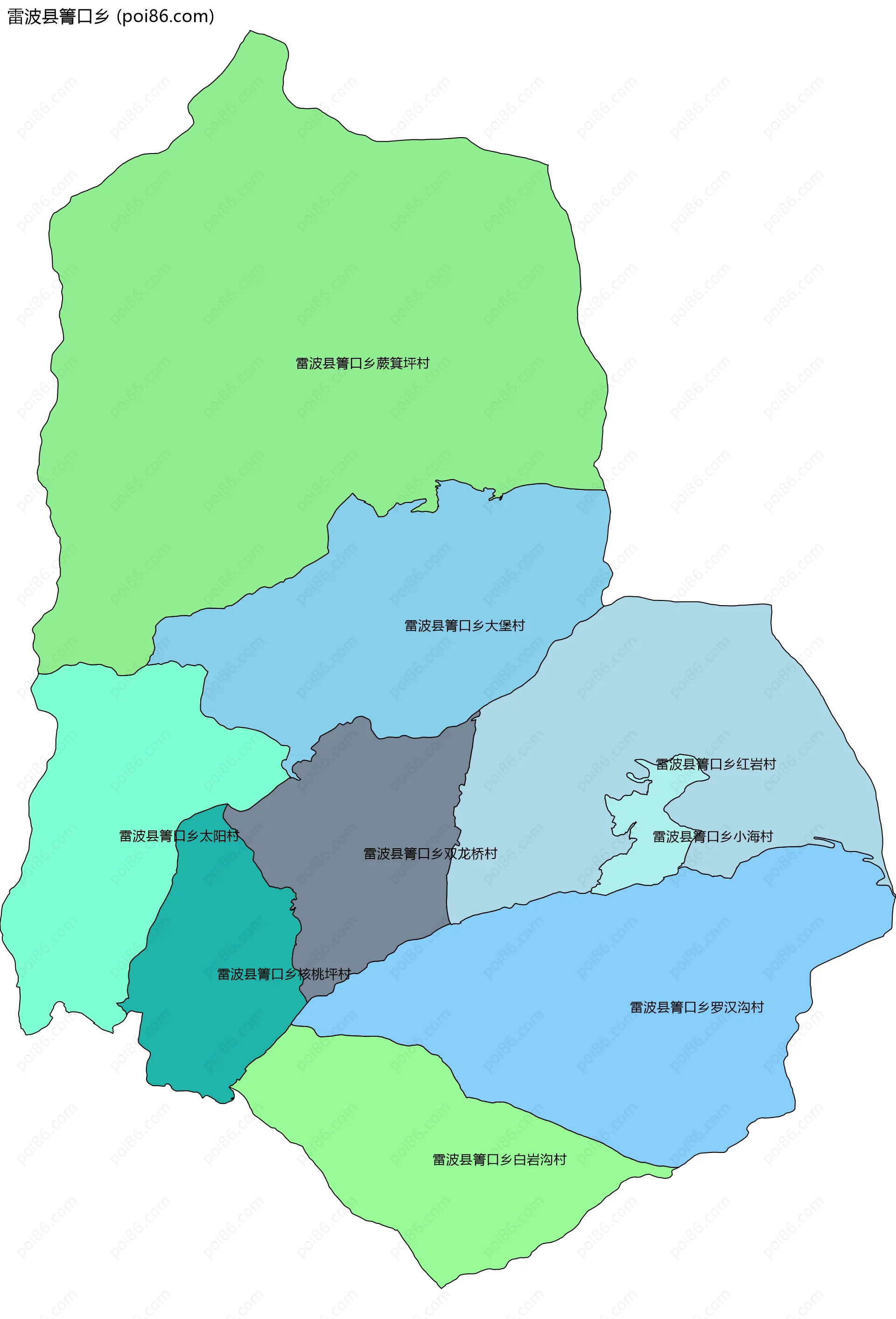 雷波县箐口乡边界地图(五级行政区划)