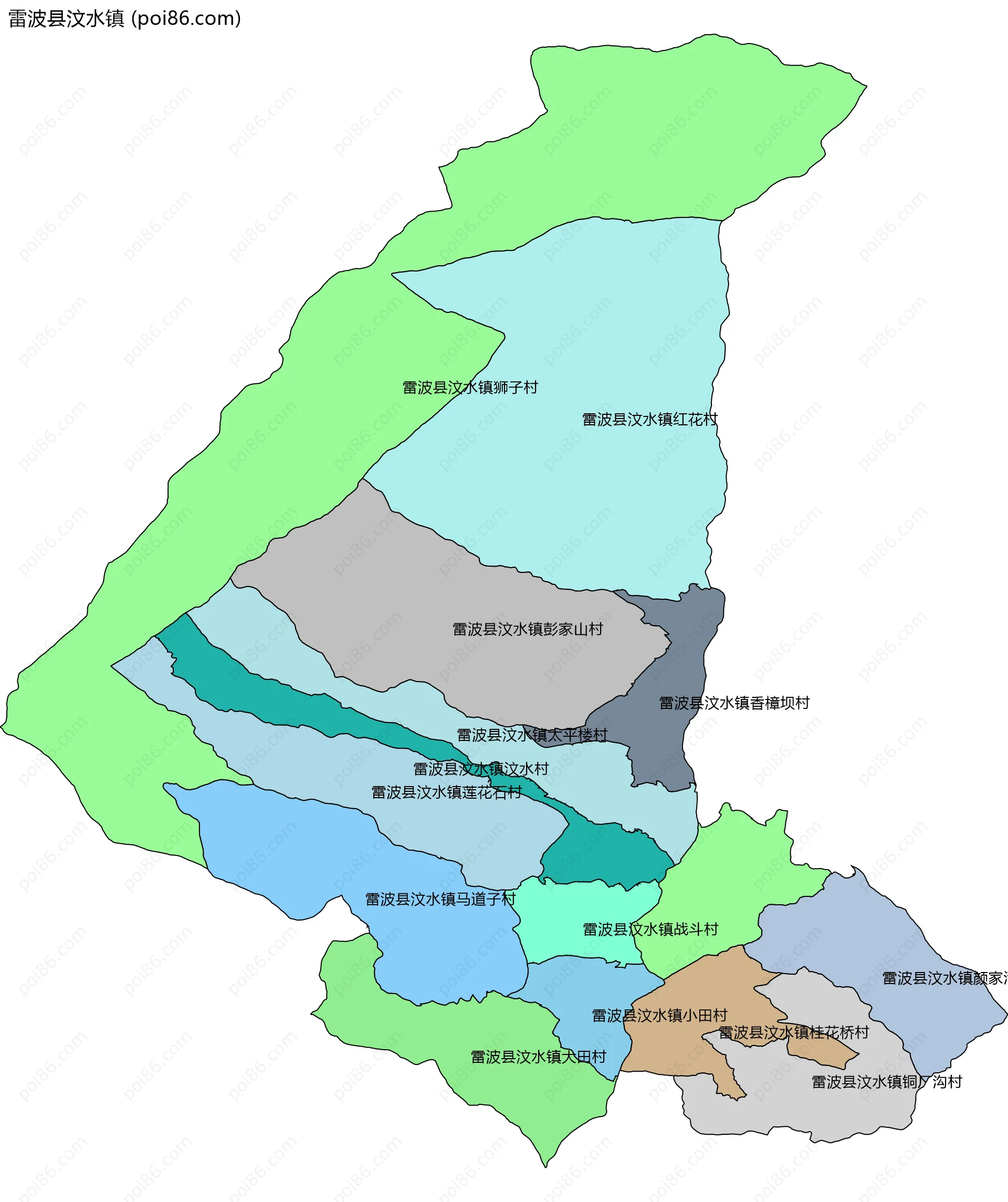 雷波县汶水镇边界地图(五级行政区划)