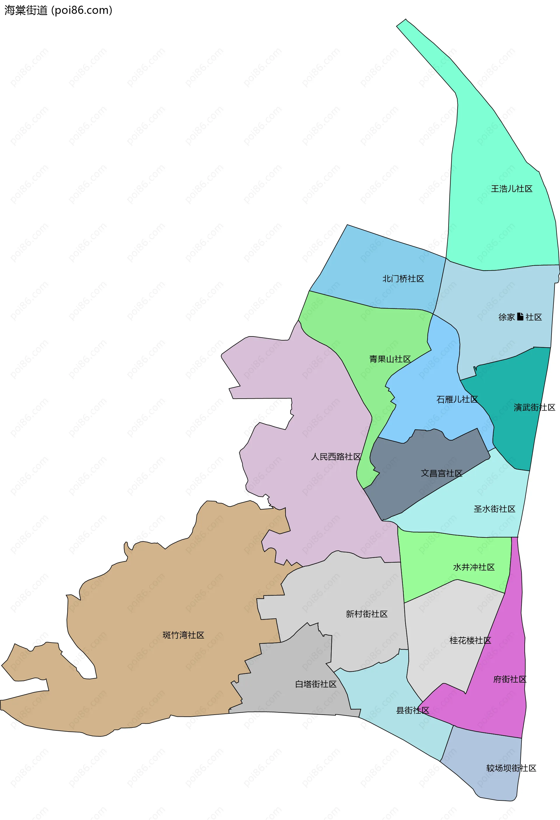 海棠街道边界地图(五级行政区划)