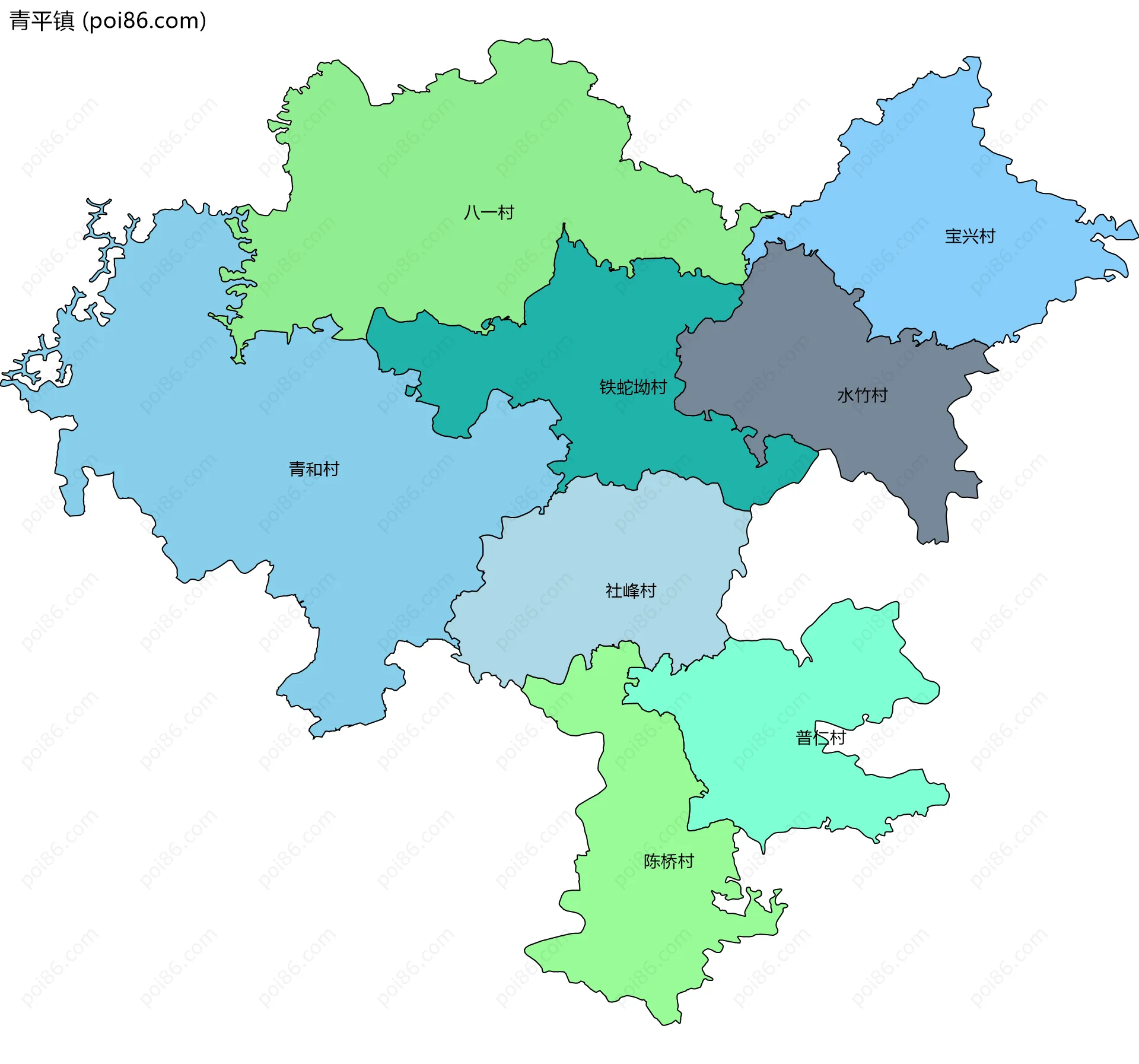 青平镇边界地图(五级行政区划)