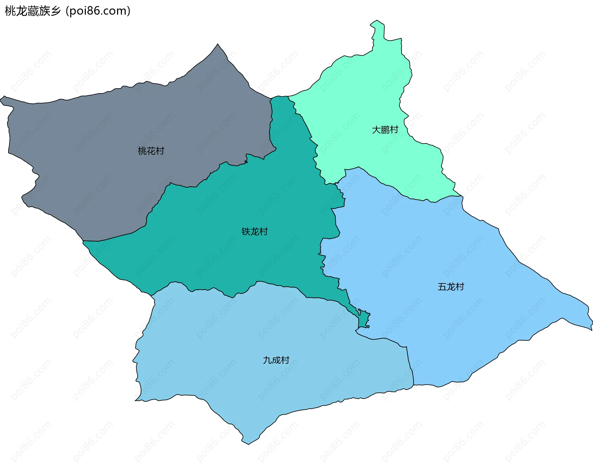 桃龙藏族乡边界地图(五级行政区划)