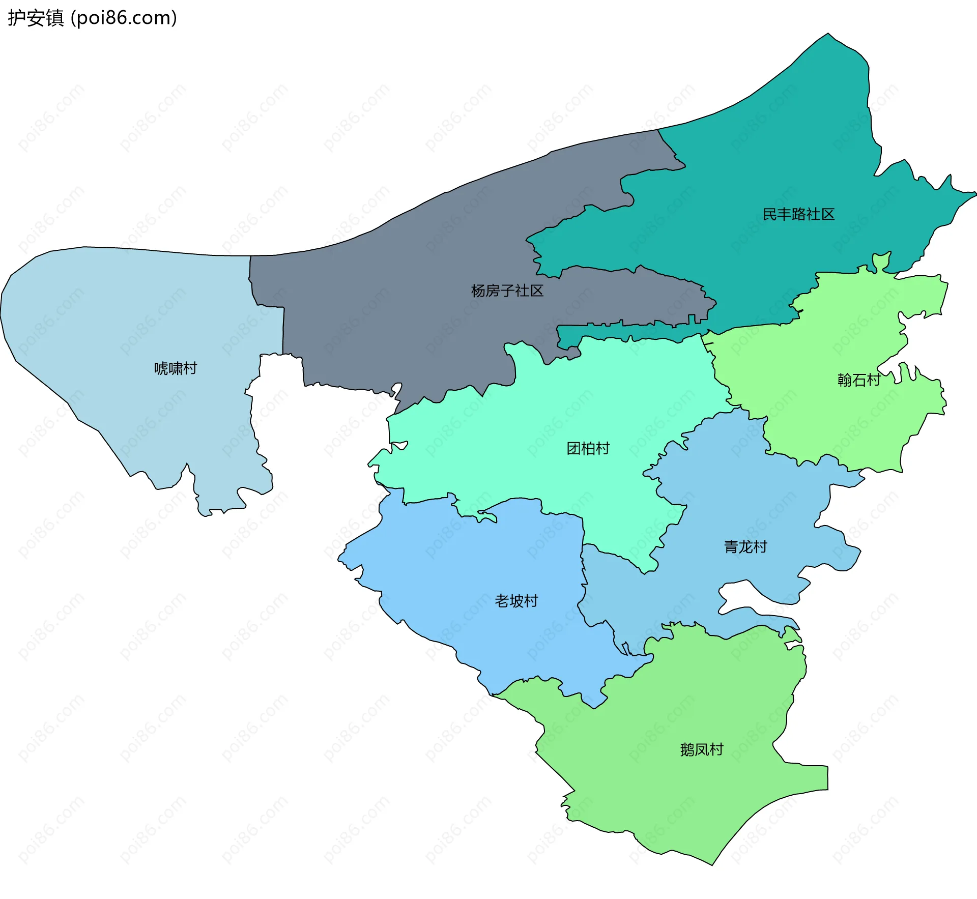 护安镇边界地图(五级行政区划)